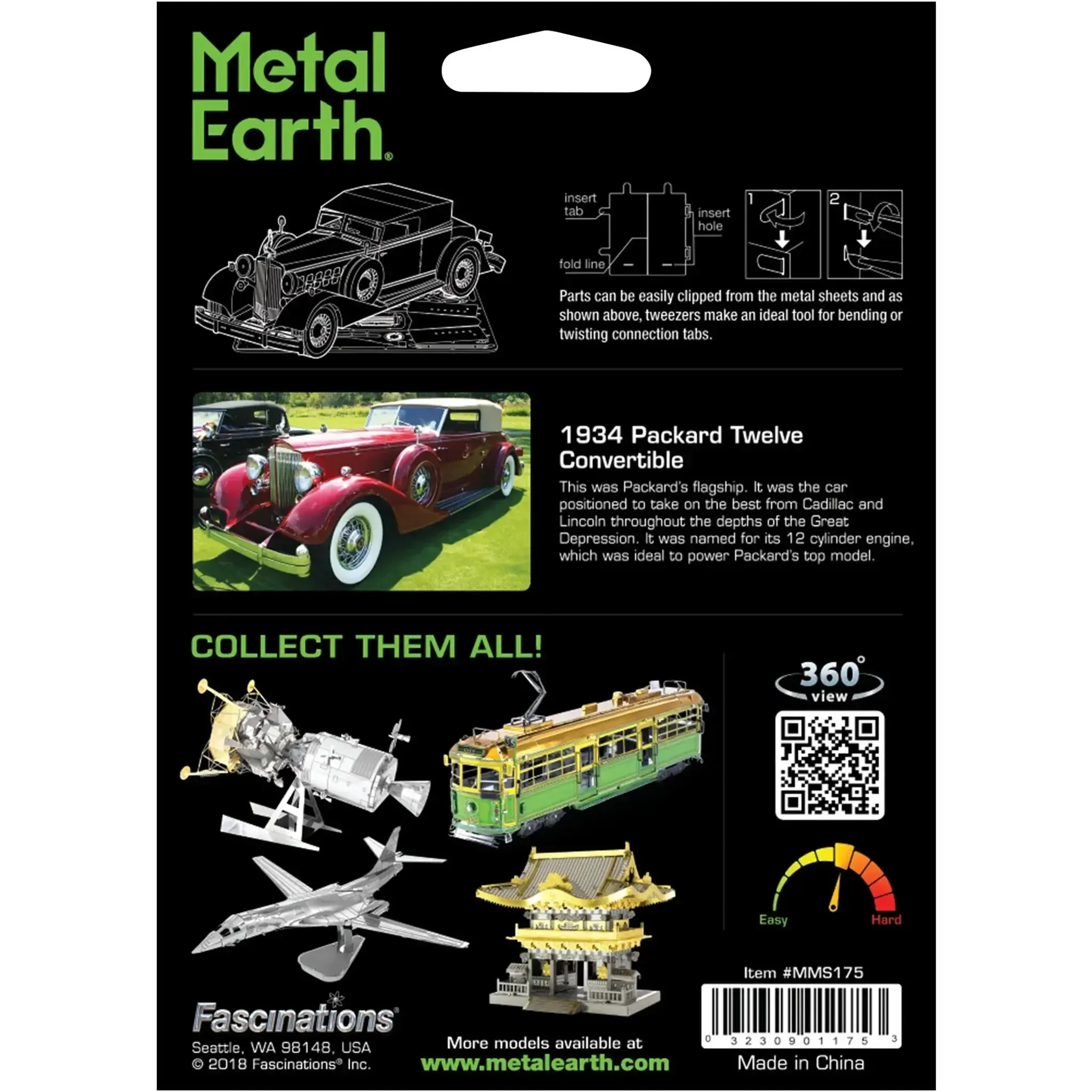 1934 Packard Twelve Convertible 3D Car Figure Model Kit (Steel, Moderate Difficulty) - Fascinations - Metal Earth Series - (2022) - Image 3