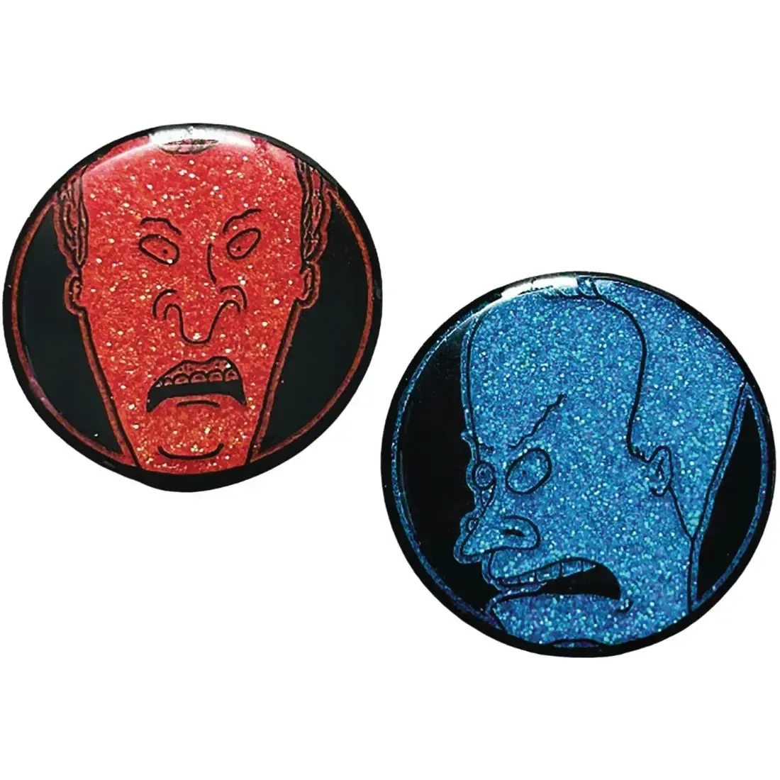 Beavis and Butt-Head - Glittery Red & Blue Pin Badge Set (1.25", Enamel) - Zen Monkey Studios