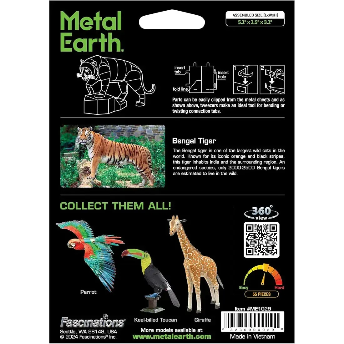Bengal Tiger Figure Model Kit (Steel, Moderate Difficulty) - Fascinations - Metal Earth Series - Image 3