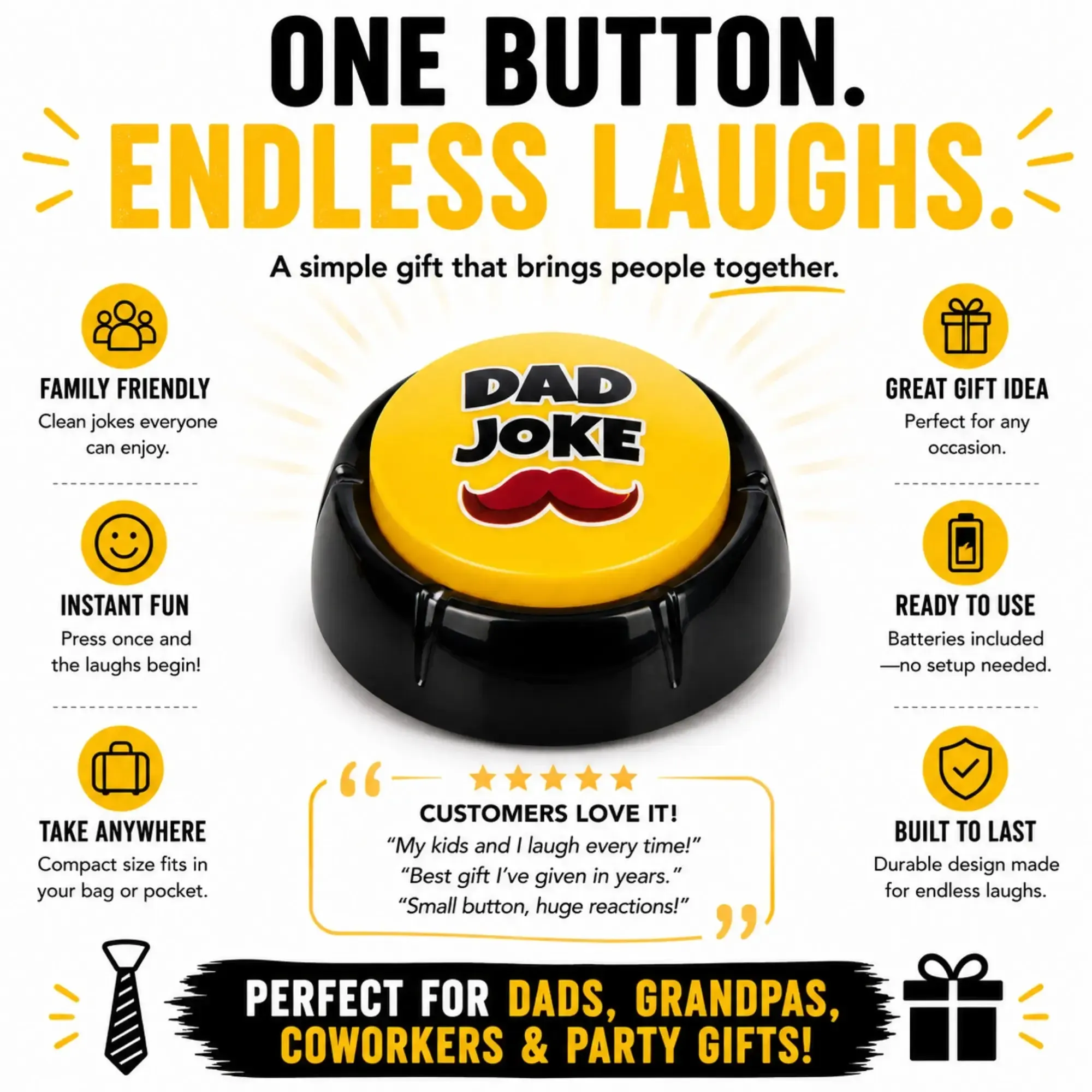 The Original Dad Joke Button | Funny Dad Jokes Gift for Dad | Fathers Day Gifts, Dad Birthday Gift from Daughter Son | Gag Gifts for Men, White Elephant Gifts for Adults - Image 10
