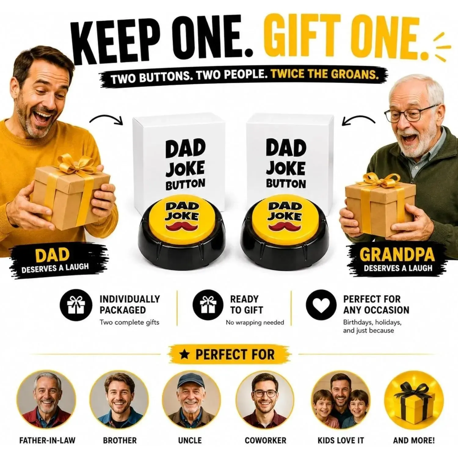 The Original Dad Joke Button | Funny Dad Jokes Gift for Dad | Fathers Day Gifts, Dad Birthday Gift from Daughter Son | Gag Gifts for Men, White Elephant Gifts for Adults - Image 12