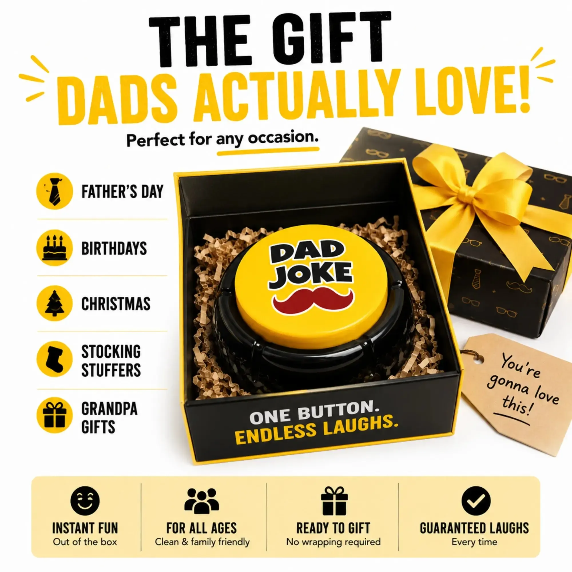 The Original Dad Joke Button | Funny Dad Jokes Gift for Dad | Fathers Day Gifts, Dad Birthday Gift from Daughter Son | Gag Gifts for Men, White Elephant Gifts for Adults - Image 9