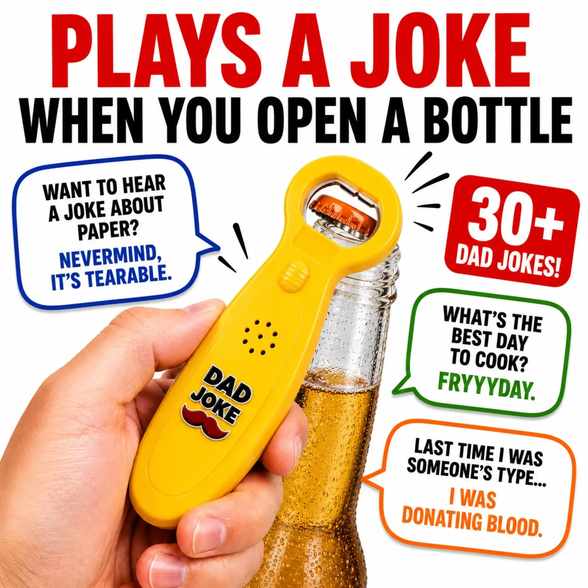Dad Joke Gift Set | Talking Dad Joke Bottle Opener & Button Set | Funny Gifts for Dad | Fathers Day Birthday Gift - Image 3