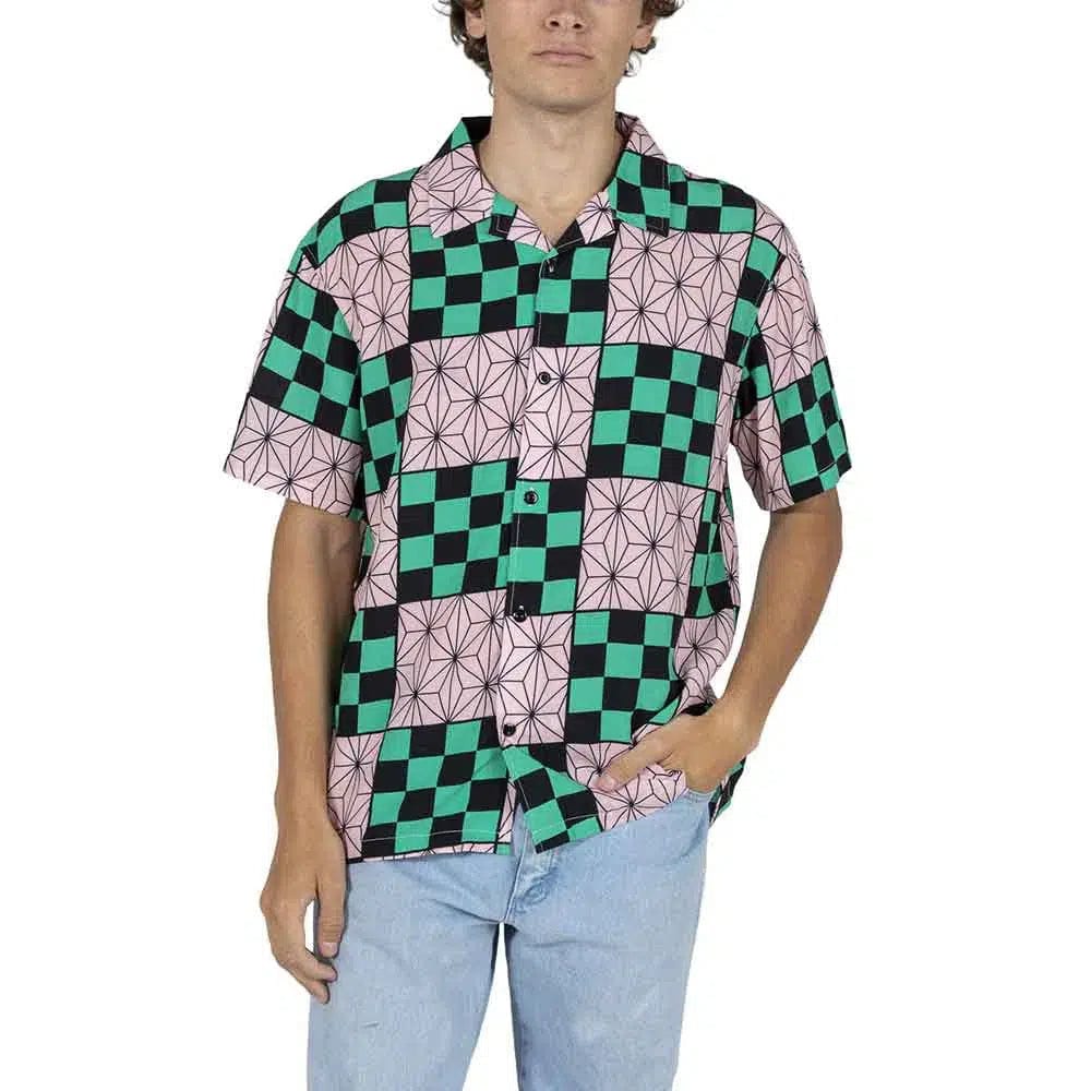 Demon Slayer - Tanjiro & Nezuko Pattern Button Up Shirt - Bioworld