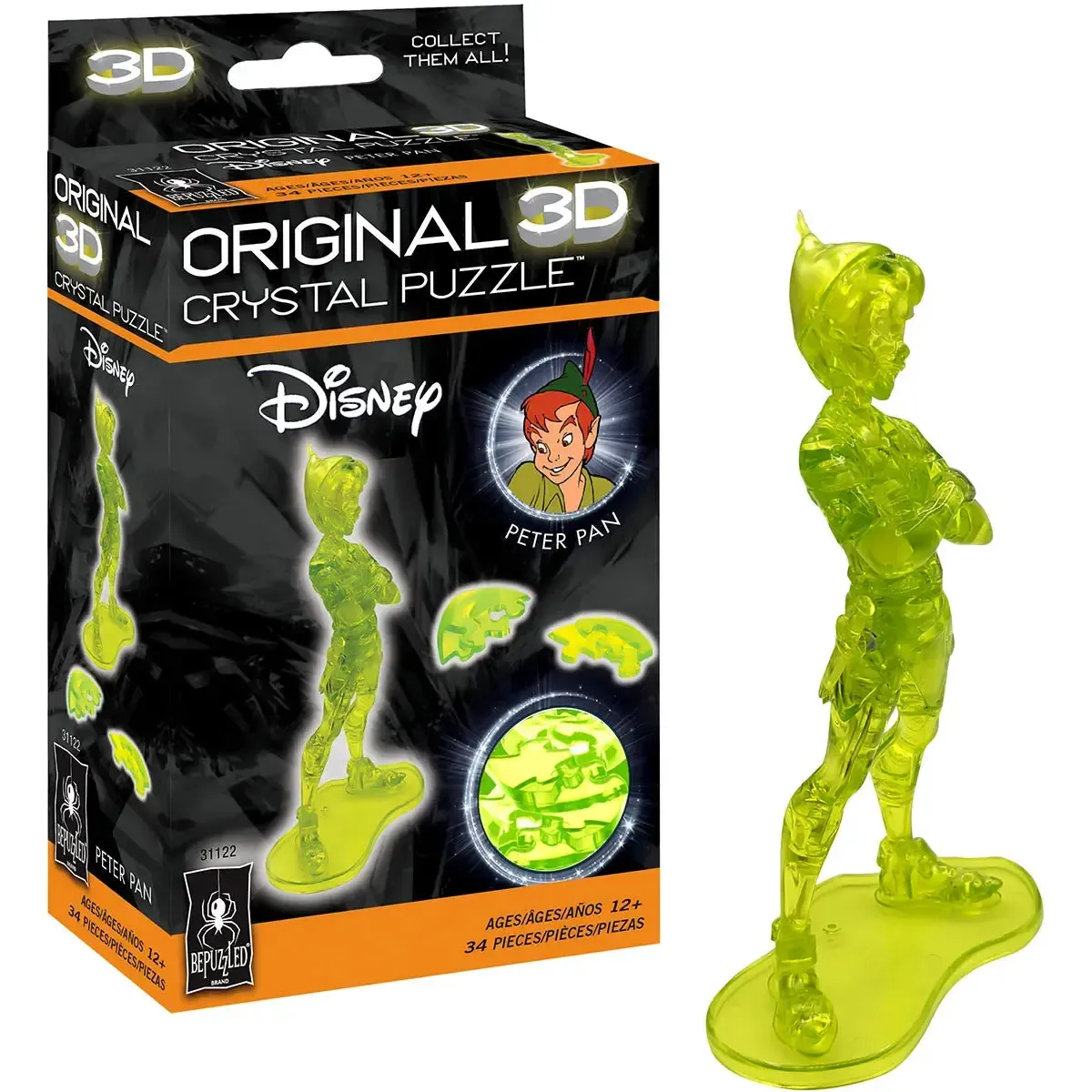 Disney [Peter Pan] - Green Peter Pan Figure 3D Crystal Puzzle (Translucent) - University Games - Bepuzzled Series - Image 2