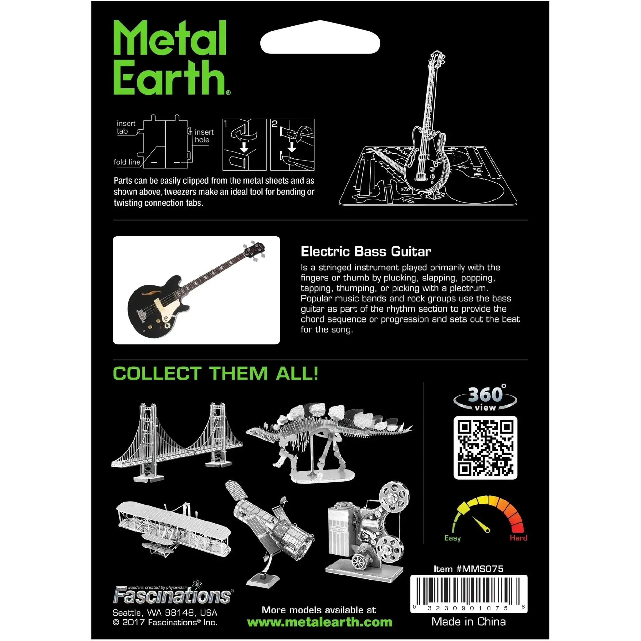 Electric Bass Guitar 3D Figure Model Kit (Steel, Easy Difficulty) - Fascinations - Metal Earth Series - (2023) - Image 3