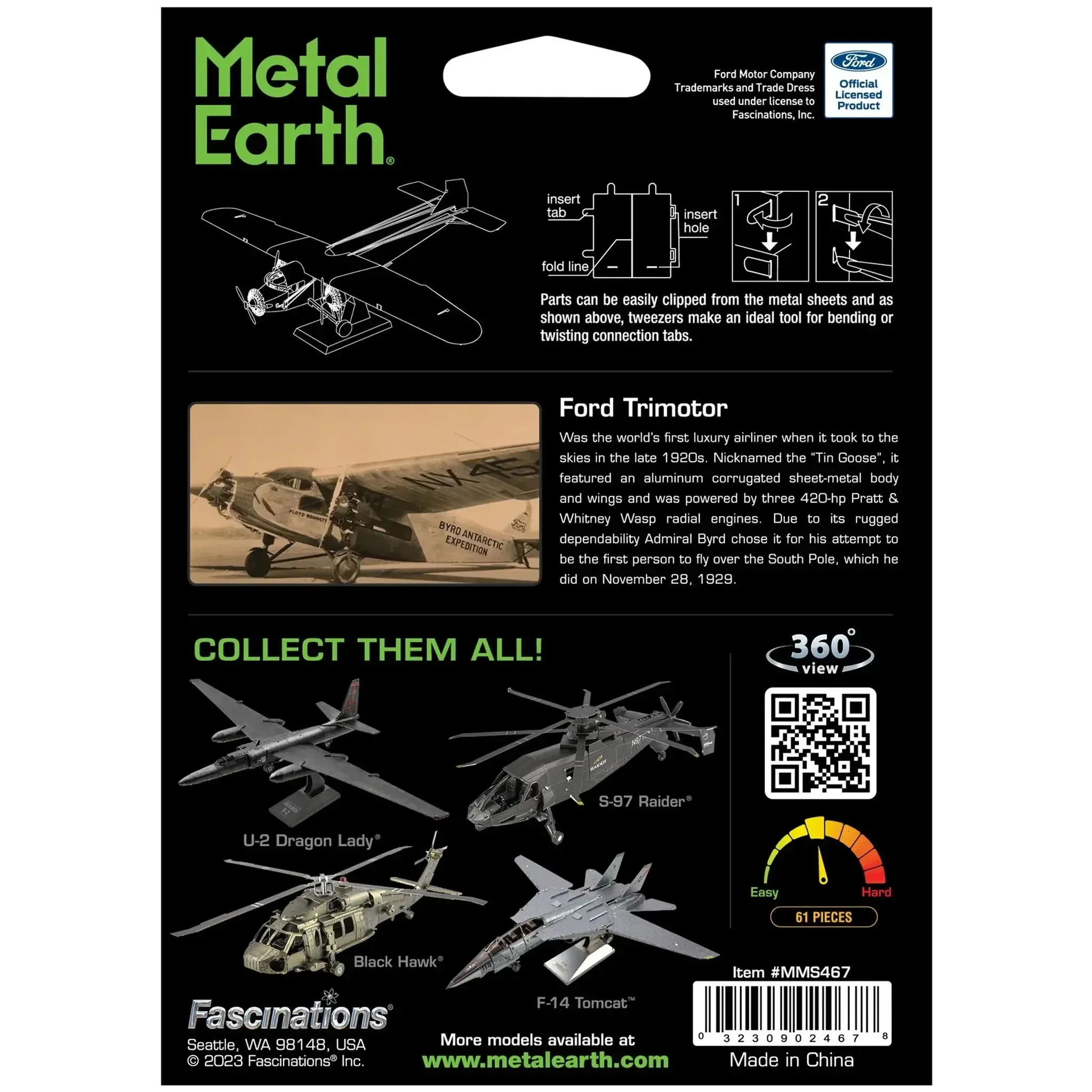 Ford - Trimotor Airplane 3D Figure Model Kit (1:120 Scale, Steel, Moderate Difficulty) - Fascinations - Metal Earth Series - (2022) - Image 3