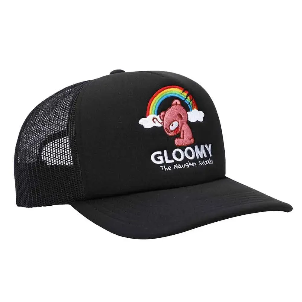 Gloomy Bear - The Naughty Grizzly Rainbow Trucker Hat (Black, Embroidered) - Bioworld - Image 3