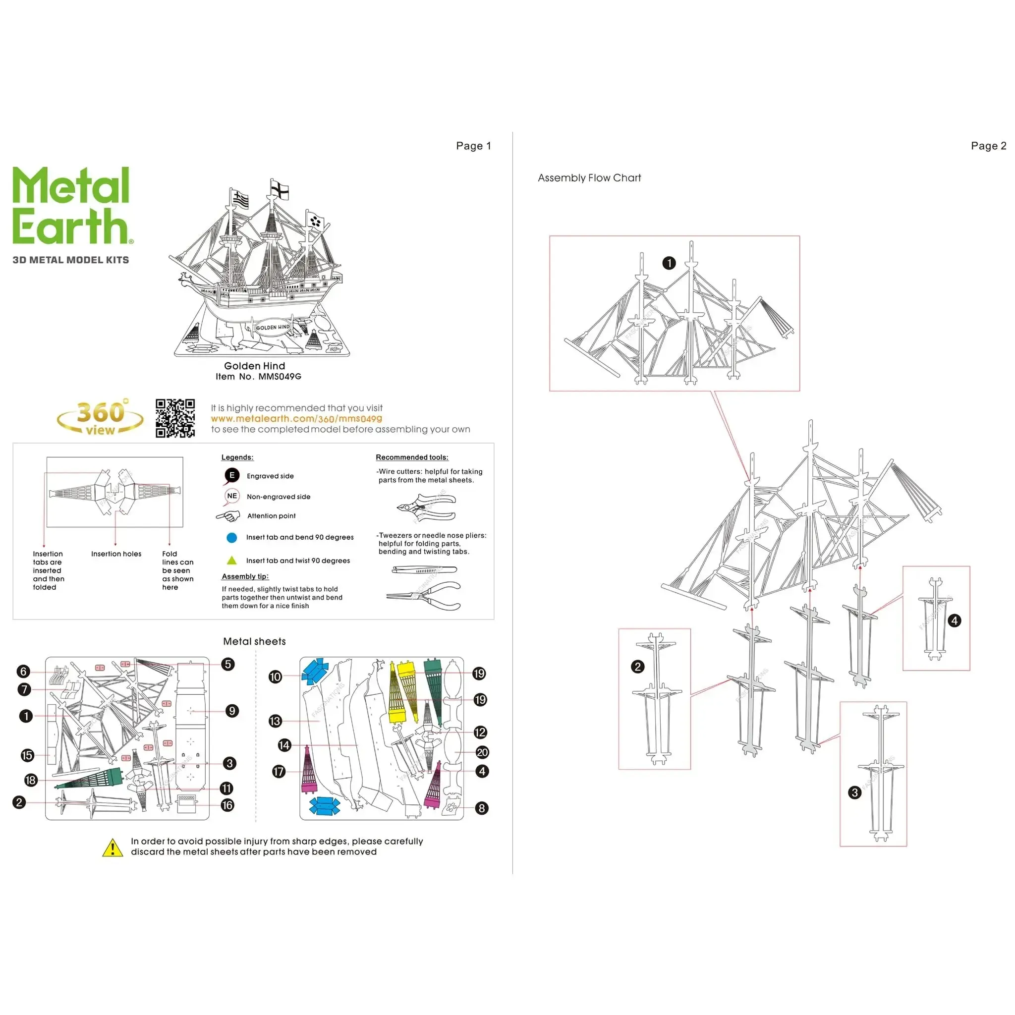 Golden Hind Ship Figure Model Kit (Steel, Moderate Difficulty) - Fascinations - Metal Earth Series - (2022) - Image 7