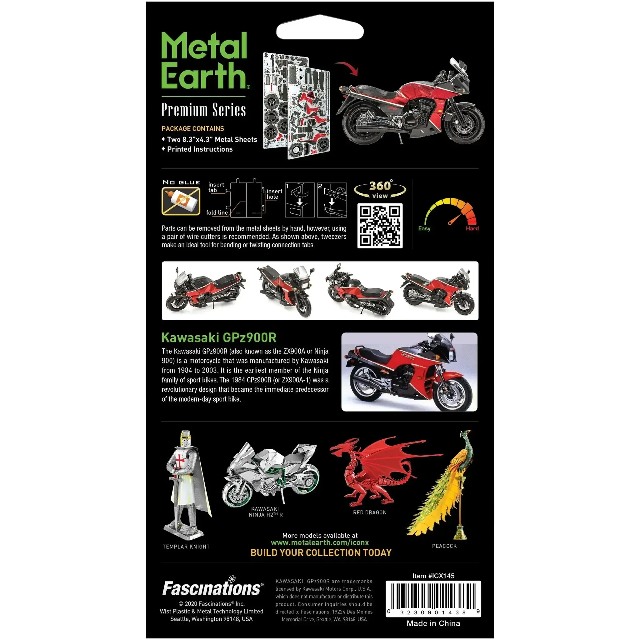 Kawasaki - Kawasaki GPz900R Motorcycle 3D Figure Model Kit (1:19 Scale, Steel, Hard Difficulty) - Fascinations - Metal Earth Premium Series - (2020) - Image 3