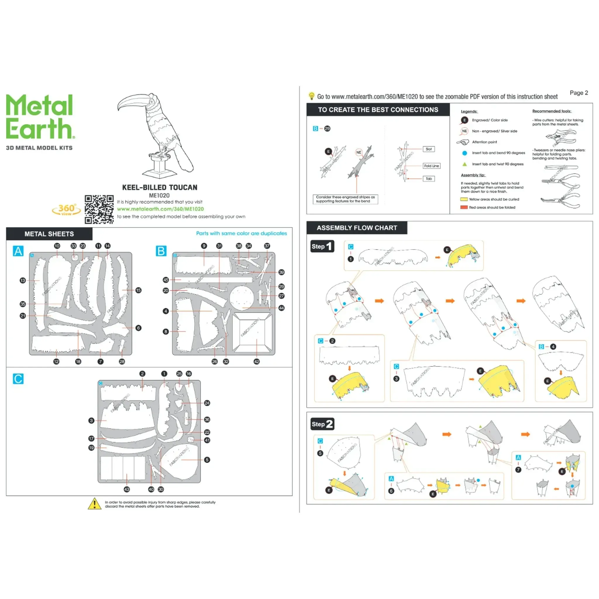 Keel-Billed Toucan Bird 3D Figure Model Kit (Steel, Easy Difficulty) - Fascinations - Metal Earth Series - (2024) - Image 7