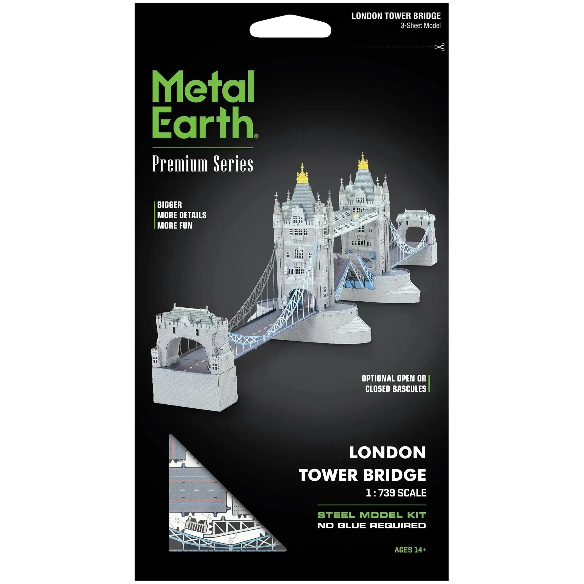 London Tower Bridge 3D Figure Model Kit (1:739 Scale, Steel, Moderate Difficulty) - Fascinations - Metal Earth Premium Series - (2023)