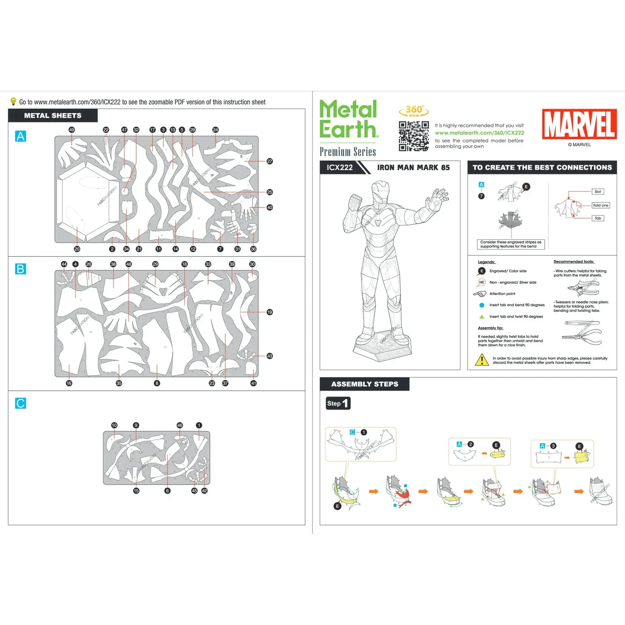 Marvel [Avengers: The Infinity Saga] - Iron Man Mark LXXXV 3D Figure Model Kit (Steel, Easy to Moderate Difficulty) - Fascinations - Metal Earth Premium Series - (2022) - Image 7