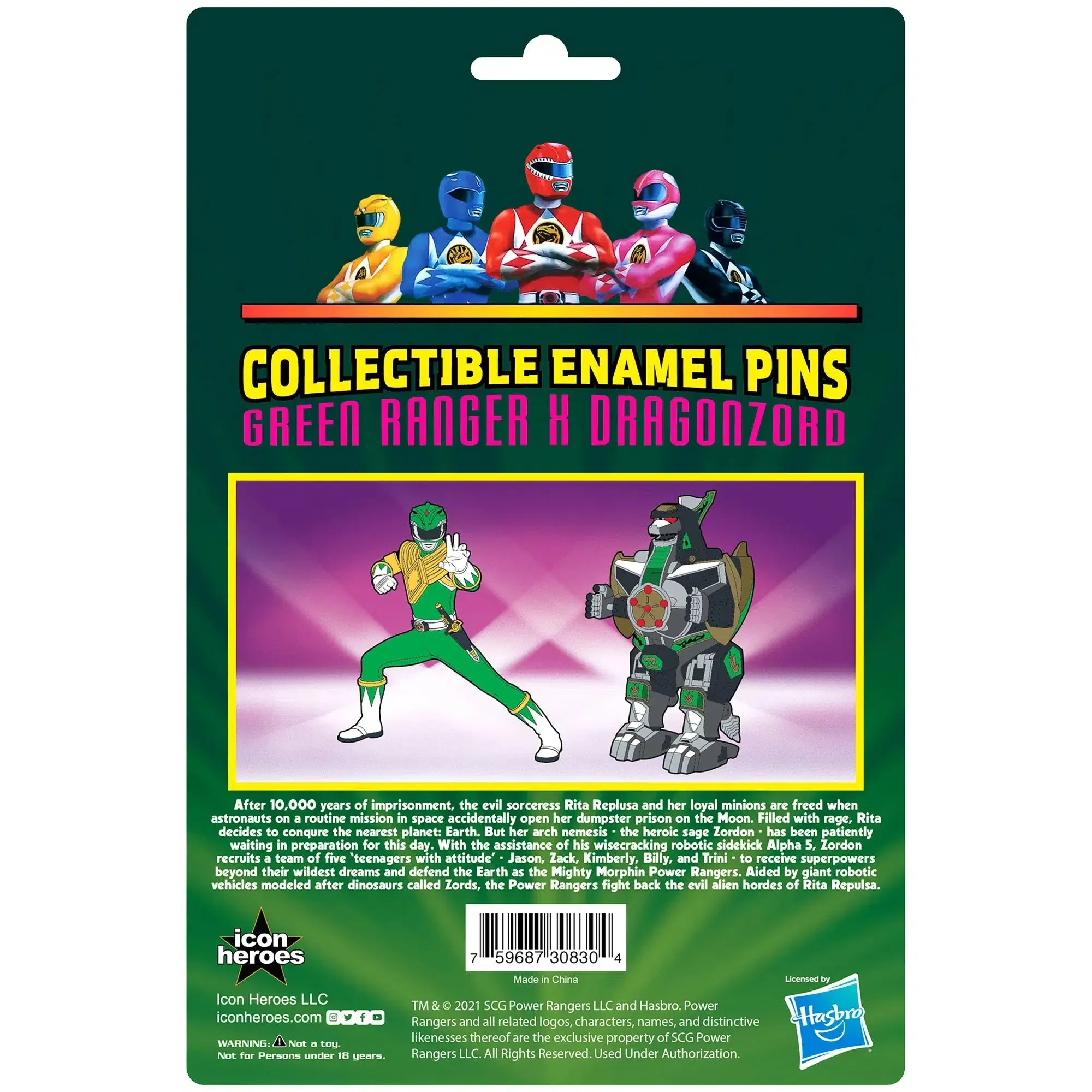 Mighty Morphin Power Rangers - Green Ranger x Dragonzord Pin Badge Set (Enamel) - Icon Heroes - Image 3