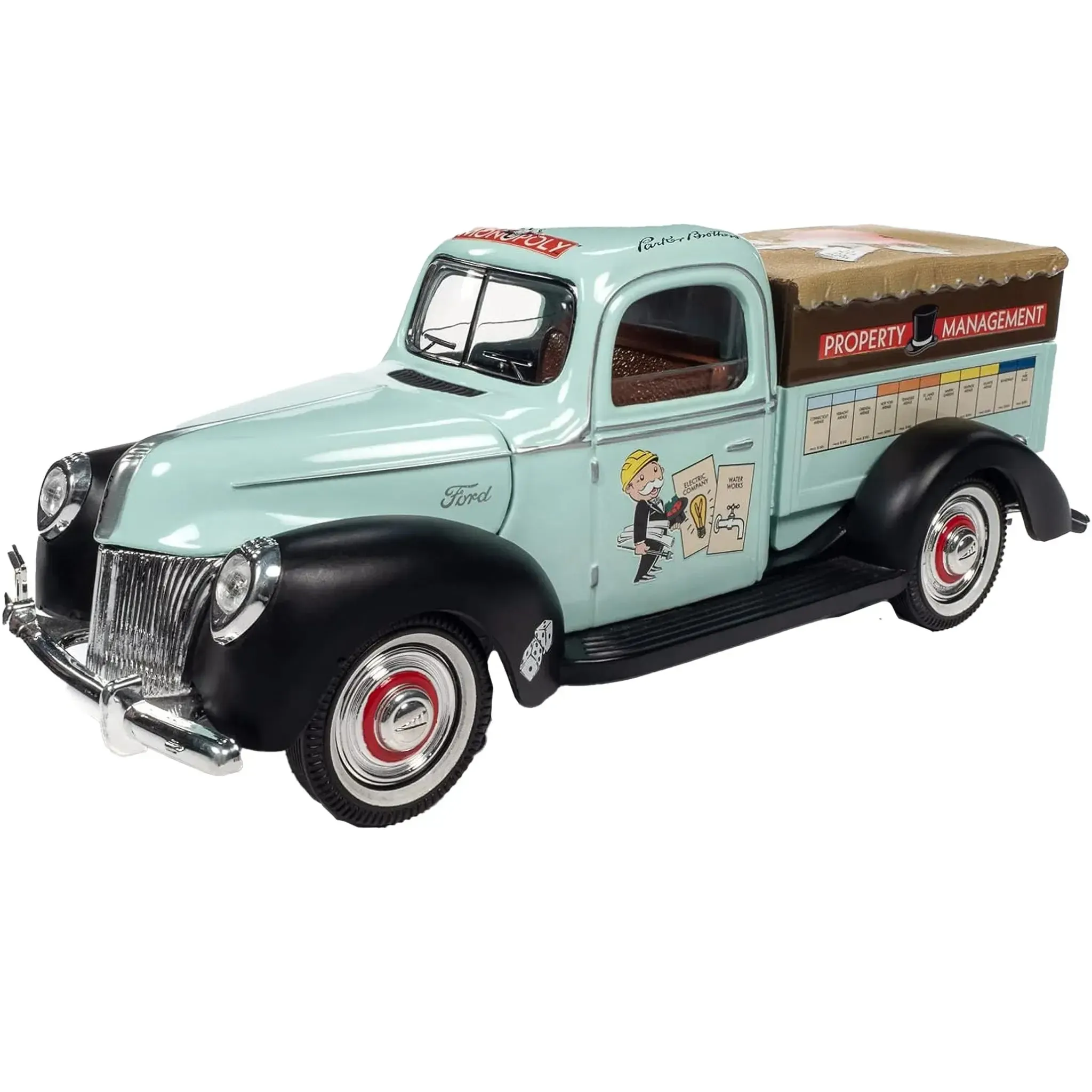 Monopoly - 1940 Ford Pickup Property Management Die-Cast Vehicle w/ Mr. Monopoly Figure (1:18 Scale) - Auto World - Limited Edition Series - (2022) - Image 2
