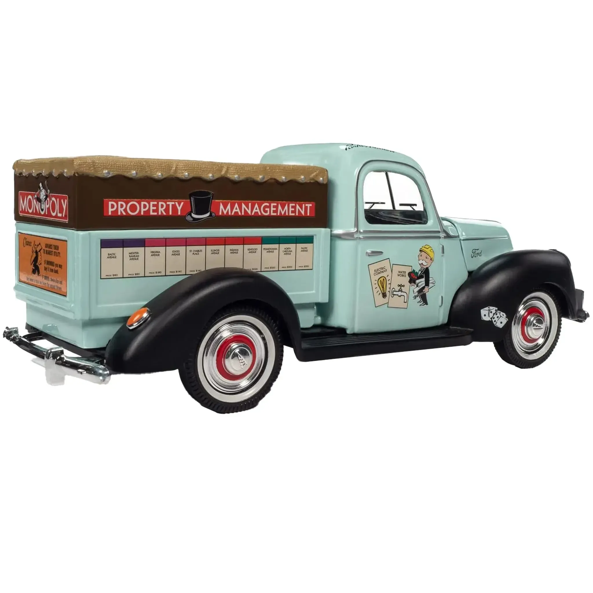 Monopoly - 1940 Ford Pickup Property Management Die-Cast Vehicle w/ Mr. Monopoly Figure (1:18 Scale) - Auto World - Limited Edition Series - (2022) - Image 4