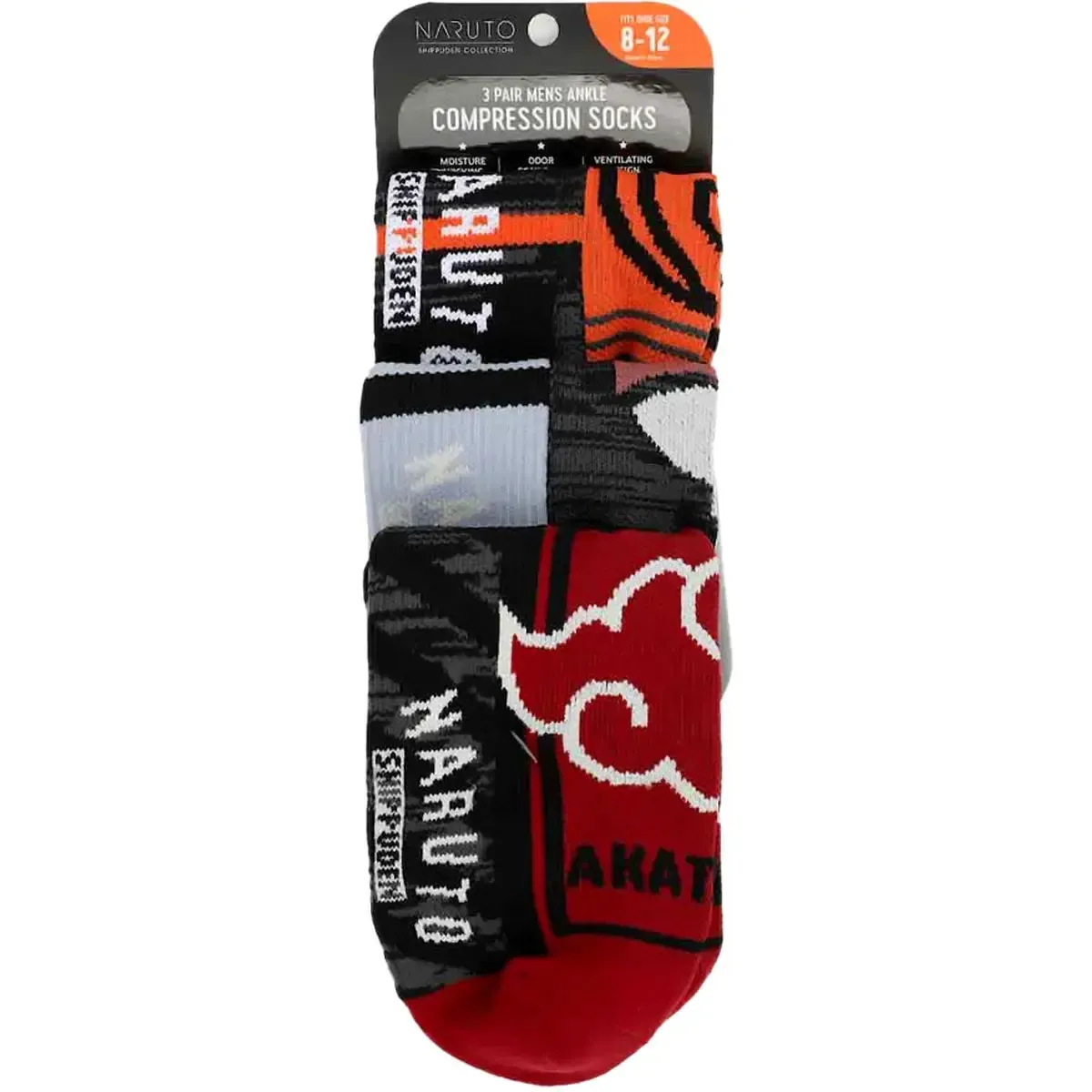Naruto - Akatsuki, Uchiha & Uzumaki Men's Athletic Ankle Compression Socks Set (3 Pairs) - Bioworld - Image 3