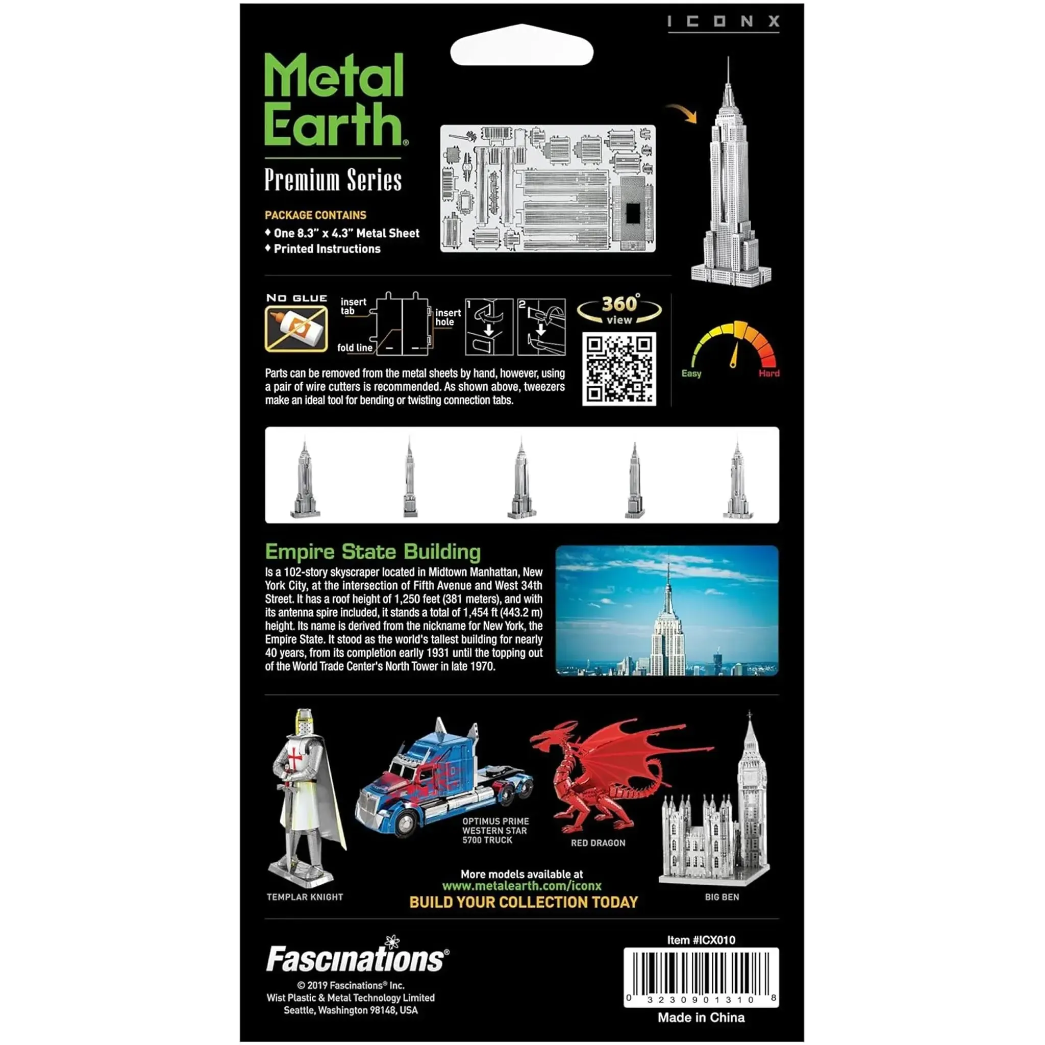 New York - Empire State Building 3D Figure Model Kit (Steel, Moderate Difficulty) - Fascinations - Metal Earth Premium Series - (2021) - Image 3