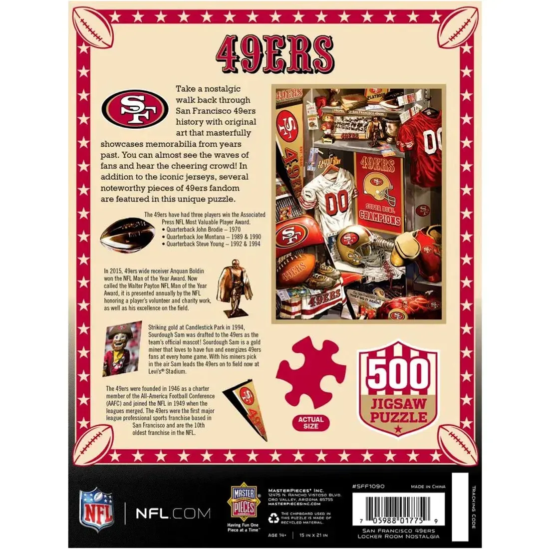 NFL: San Francisco 49ers - Locker Room Jigsaw Puzzle (500 Pieces) - MasterPieces - Image 3