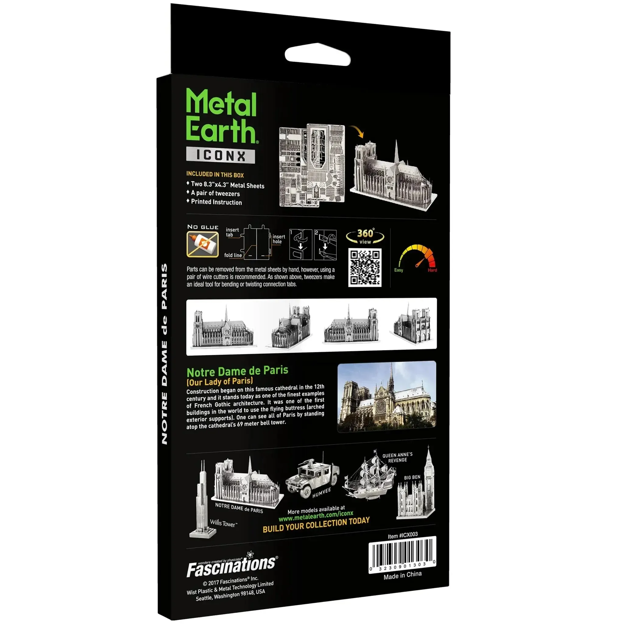Paris - Notre Dame de Paris Cathedral Building Figure 3D Model Kit (Steel, Hard Difficulty) - Fascinations - Metal Earth Premium Series - (2024) - Image 3