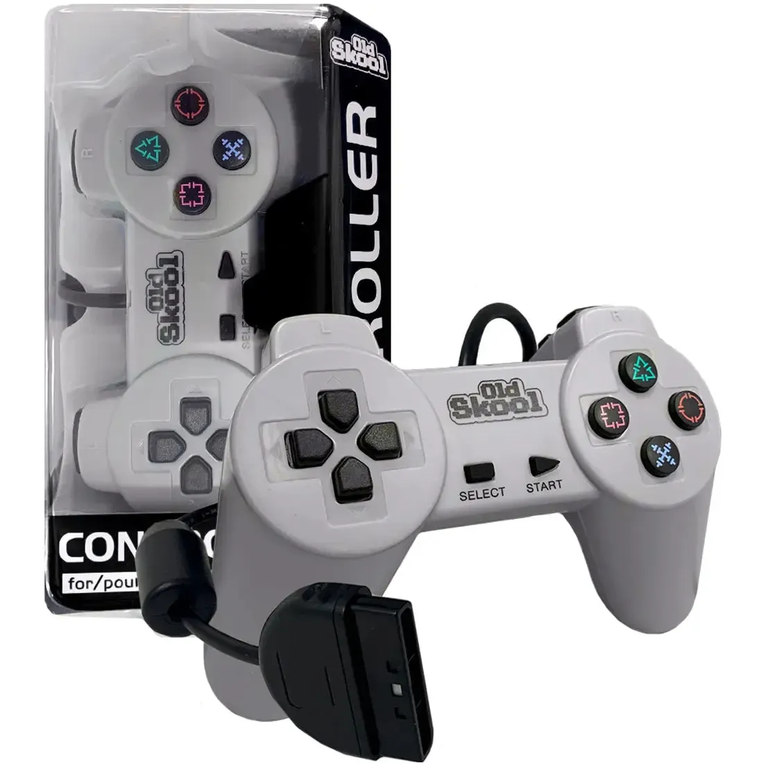PlayStation 1 - Gray Wired Controller - Old Skool - Image 2