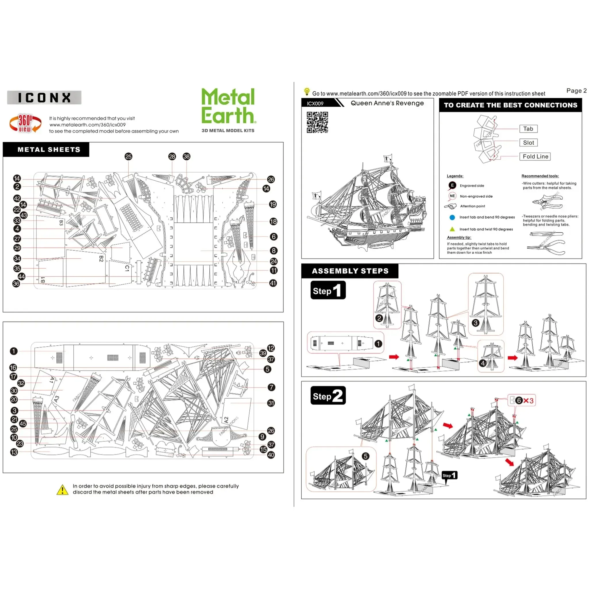 Queen Anne's Revenge Pirate Ship 3D Figure Model Kit (Steel, Moderate Difficulty) - Fascinations - Metal Earth Premium Series - (2023) - Image 9