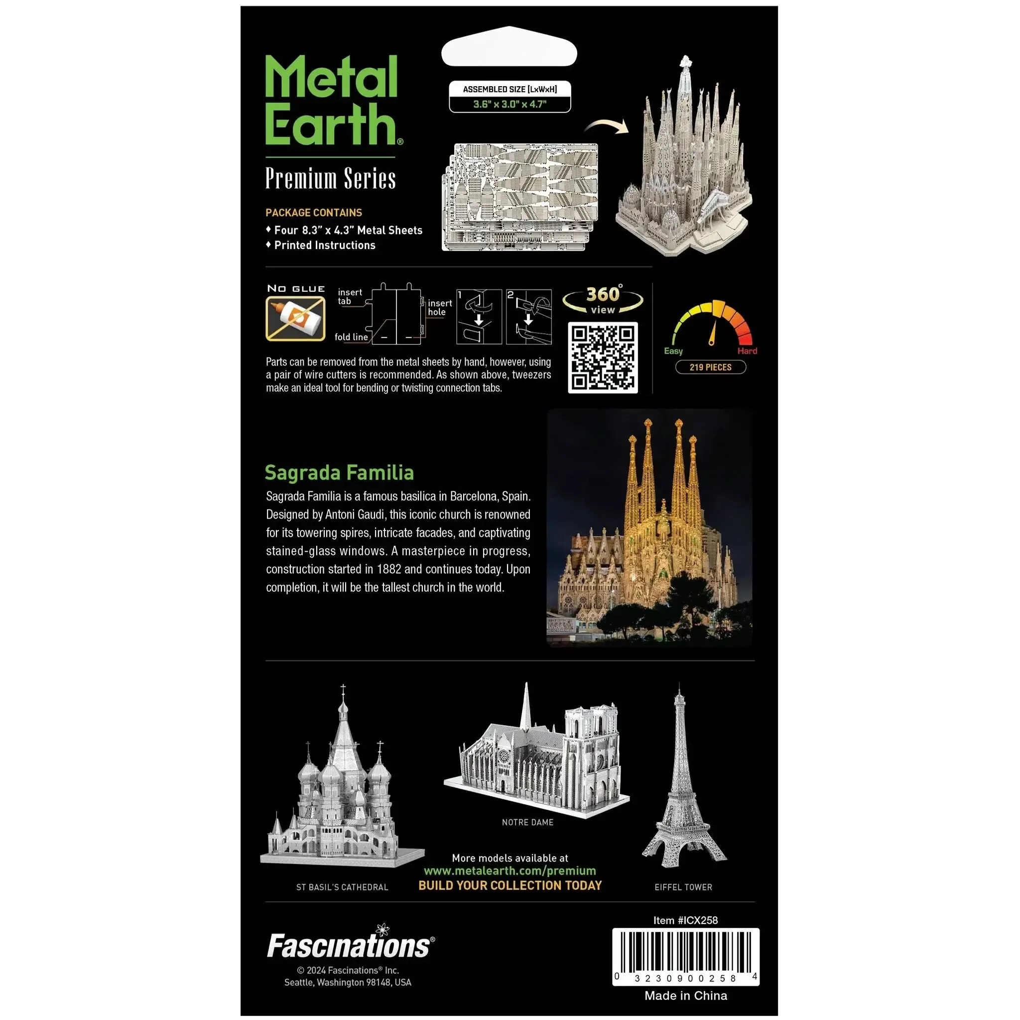 Sagrada Familia Basilica Building 3D Figure Model Kit (1:988 Scale, Steel, Hard Difficulty) - Fascinations - Metal Earth Premium Series - (2024) - Image 3