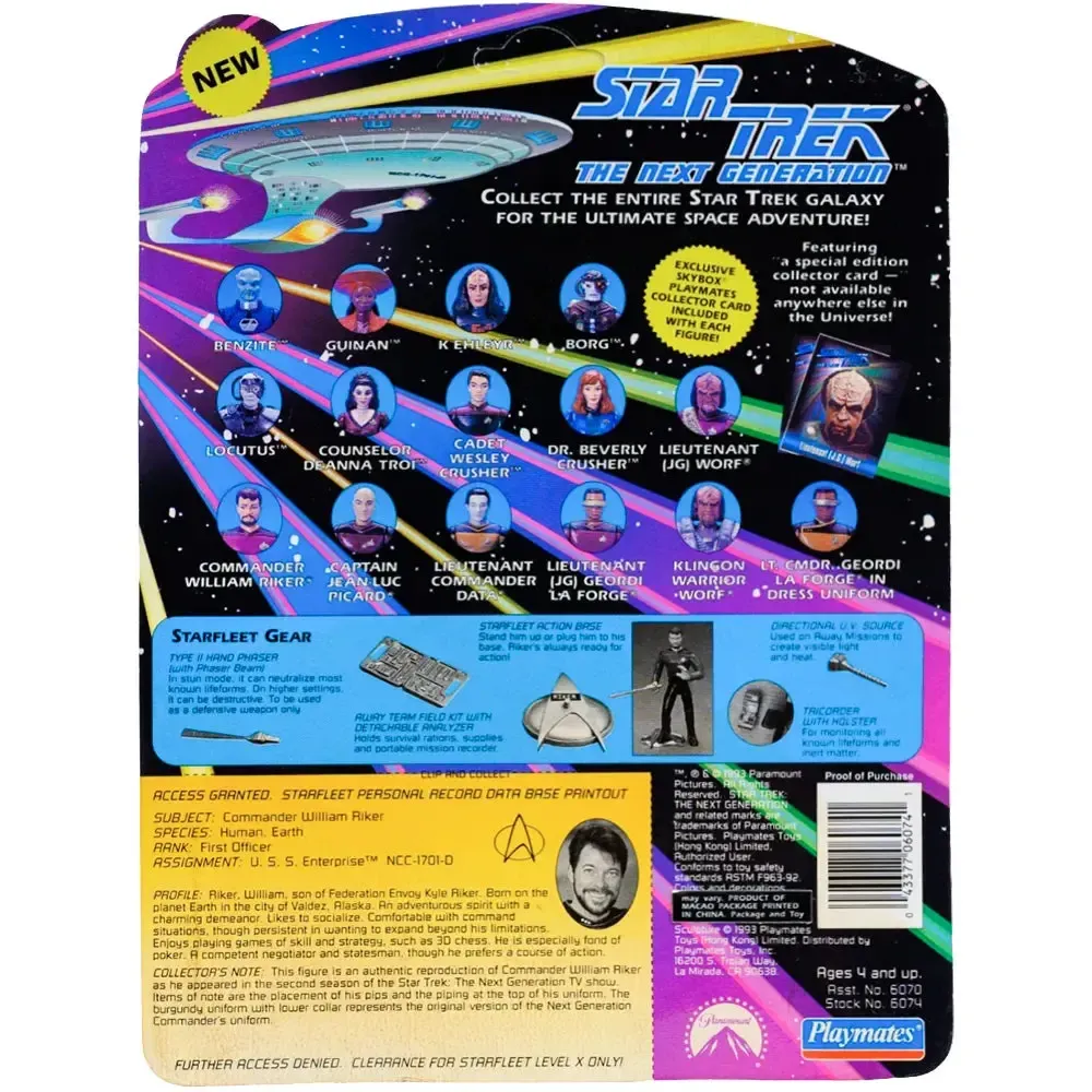 Star Trek: The Next Generation [Season 2] - Commander William T. Riker Action Figure with SkyBox Collector Card (4.5") - Playmates Toys - Collector Series - (1993) - Image 2