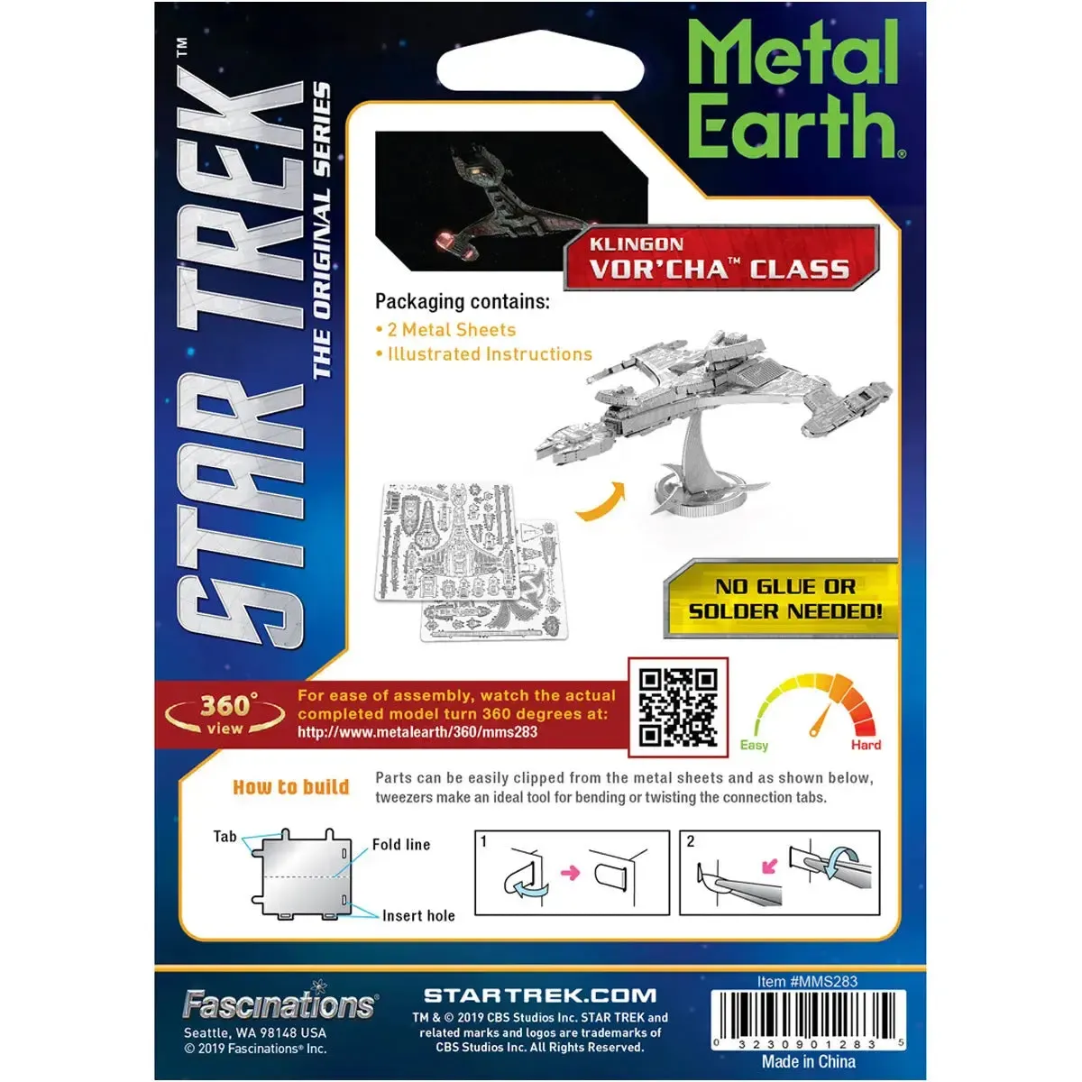 Star Trek - Unpainted Klingon Vor'Cha Class Ship Figure Model Kit (Steel, Challenging Difficulty) - Fascinations - Metal Earth Series - Image 3