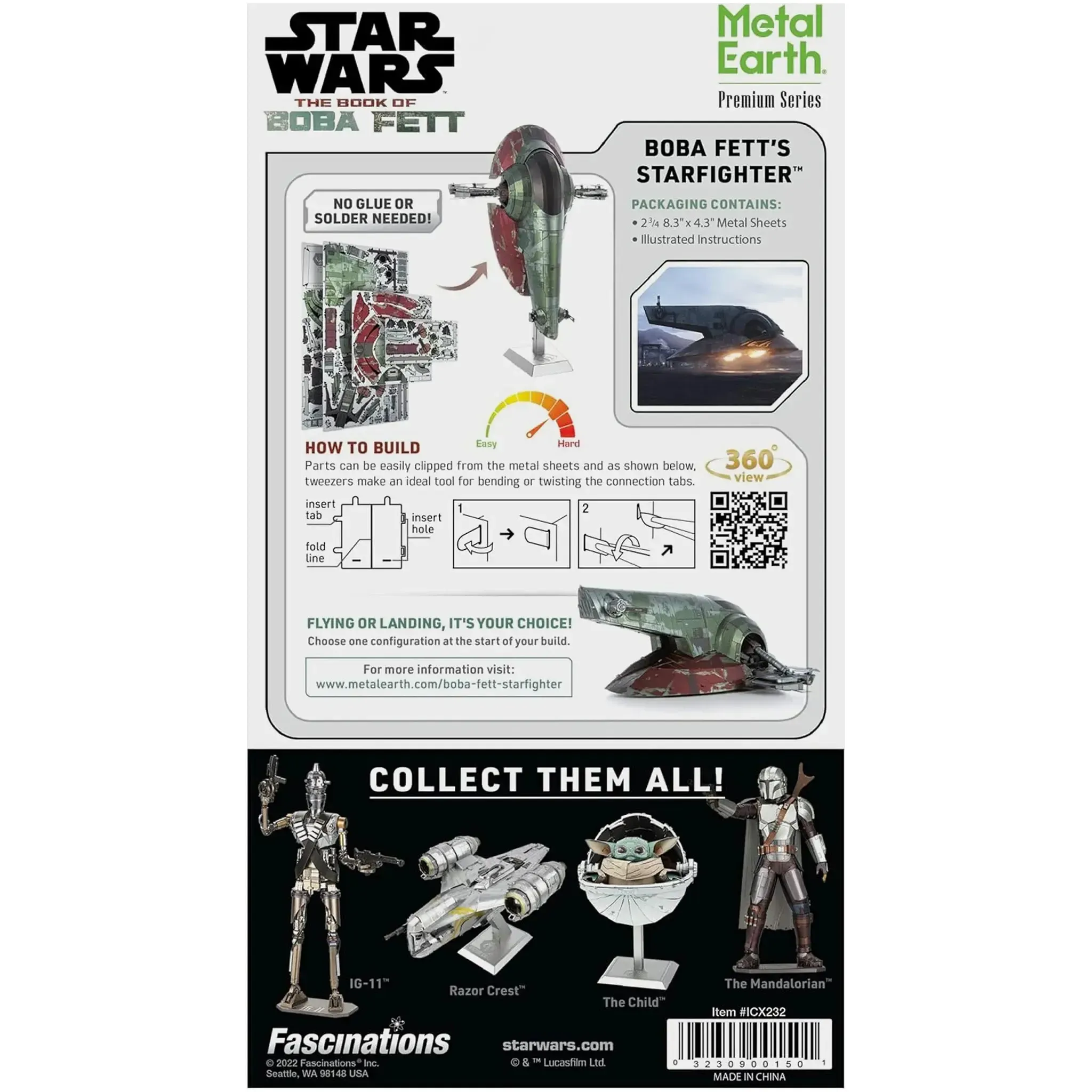 Star Wars - Boba Fett's Starfighter Ship Figure Model Kit (Steel, Challenging Difficulty) - Fascinations - Metal Earth Premium Series - Image 3