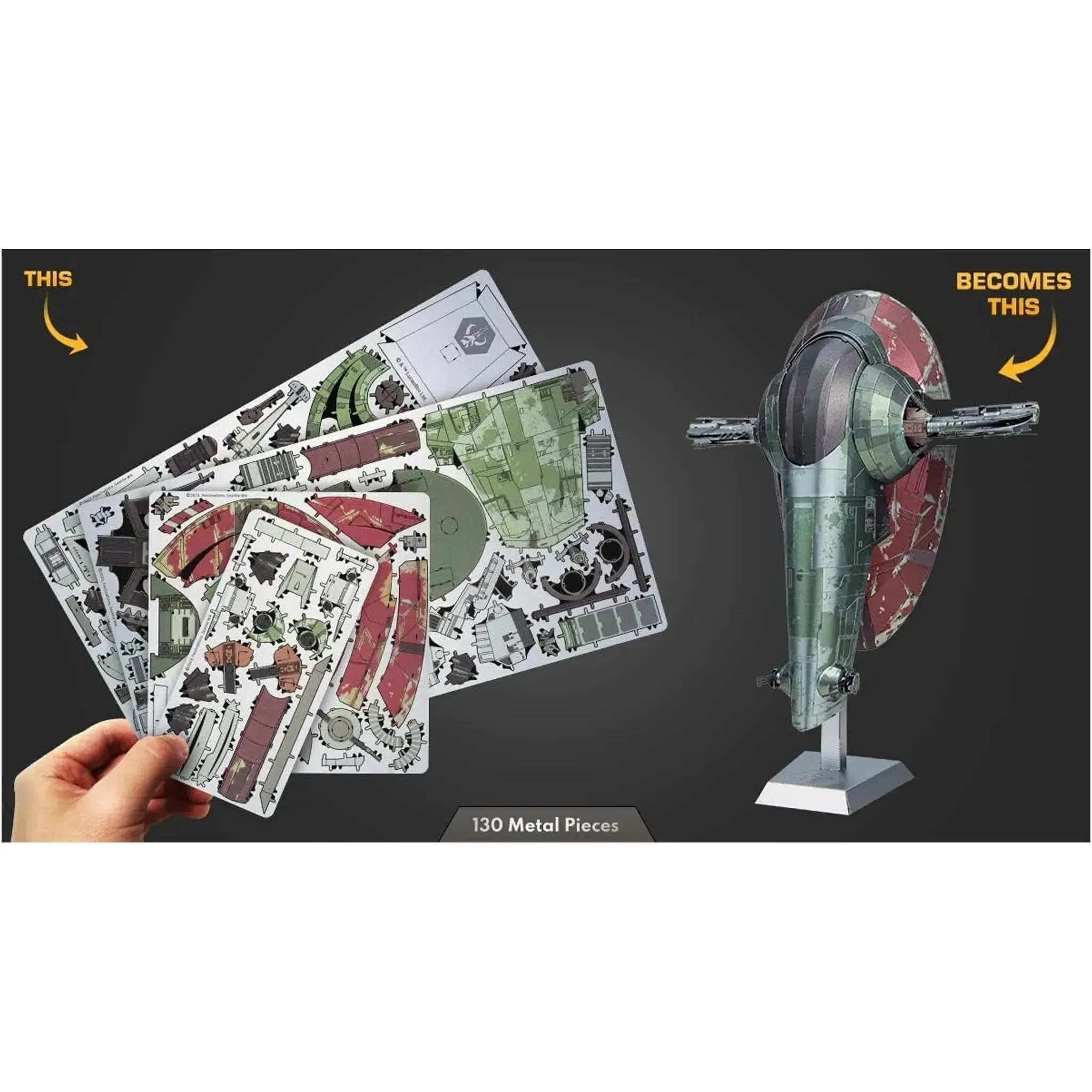 Star Wars - Boba Fett's Starfighter Ship Figure Model Kit (Steel, Challenging Difficulty) - Fascinations - Metal Earth Premium Series - Image 7