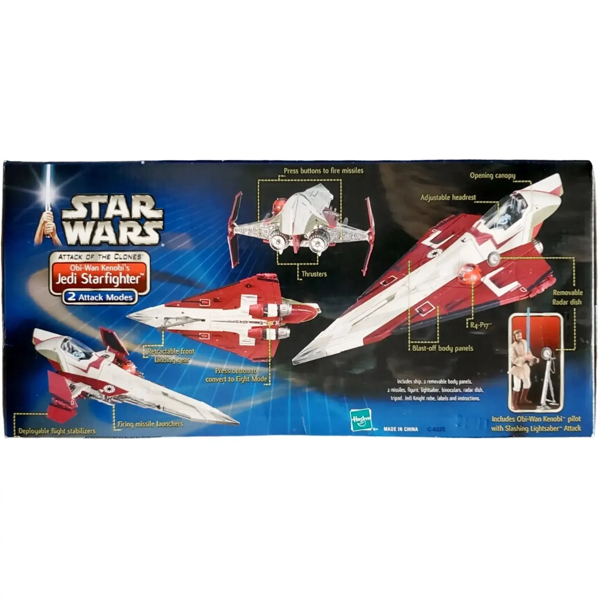 Star Wars: Episode II [Attack of the Clones] - Obi-Wan Kenobi’s Jedi Starfighter Vehicle Figure (2 Attack Modes) - Hasbro - (2002) - Image 2
