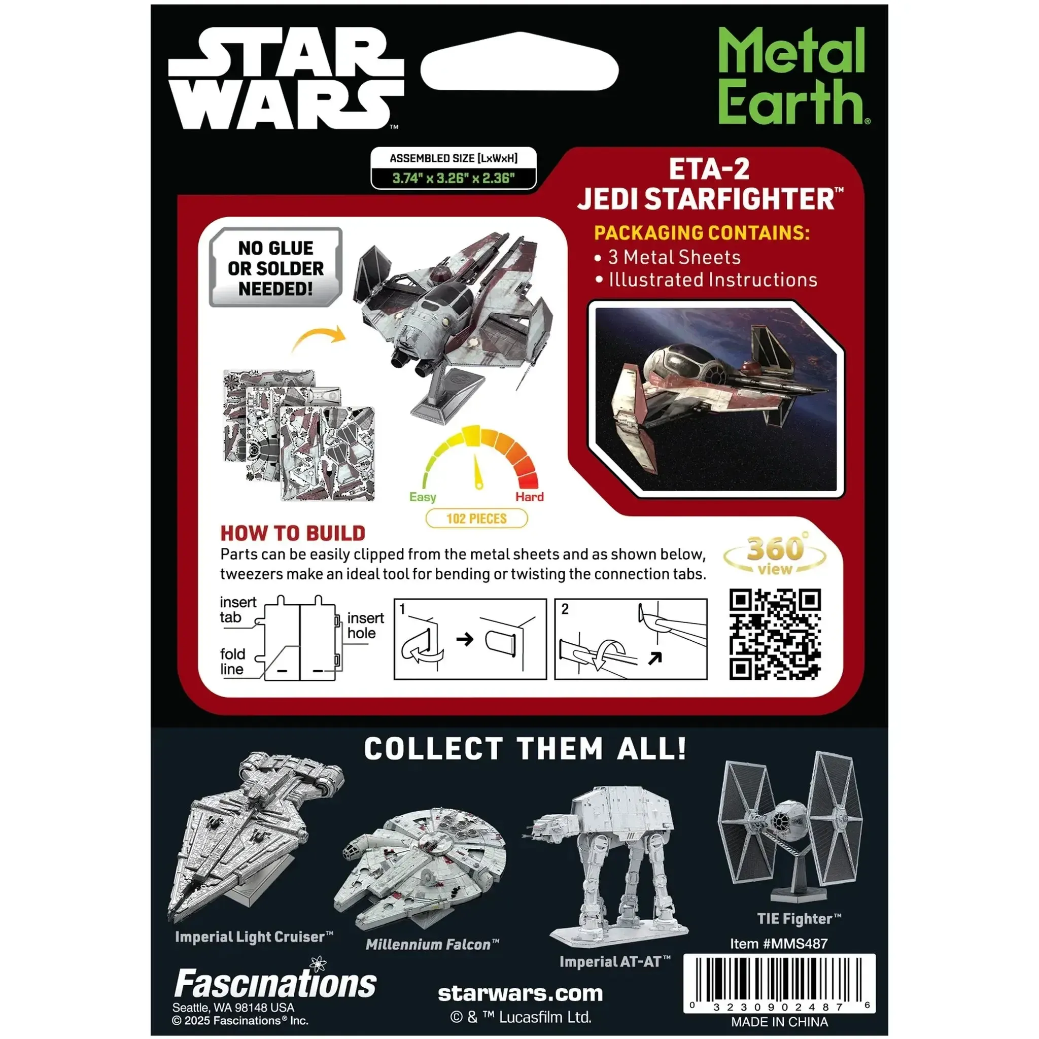Star Wars - ETA-2 Jedi Starfighter Vehicle 3D Figure Model Kit (Steel, Hard Difficulty) - Fascinations - Metal Earth Series - (2024) - Image 3