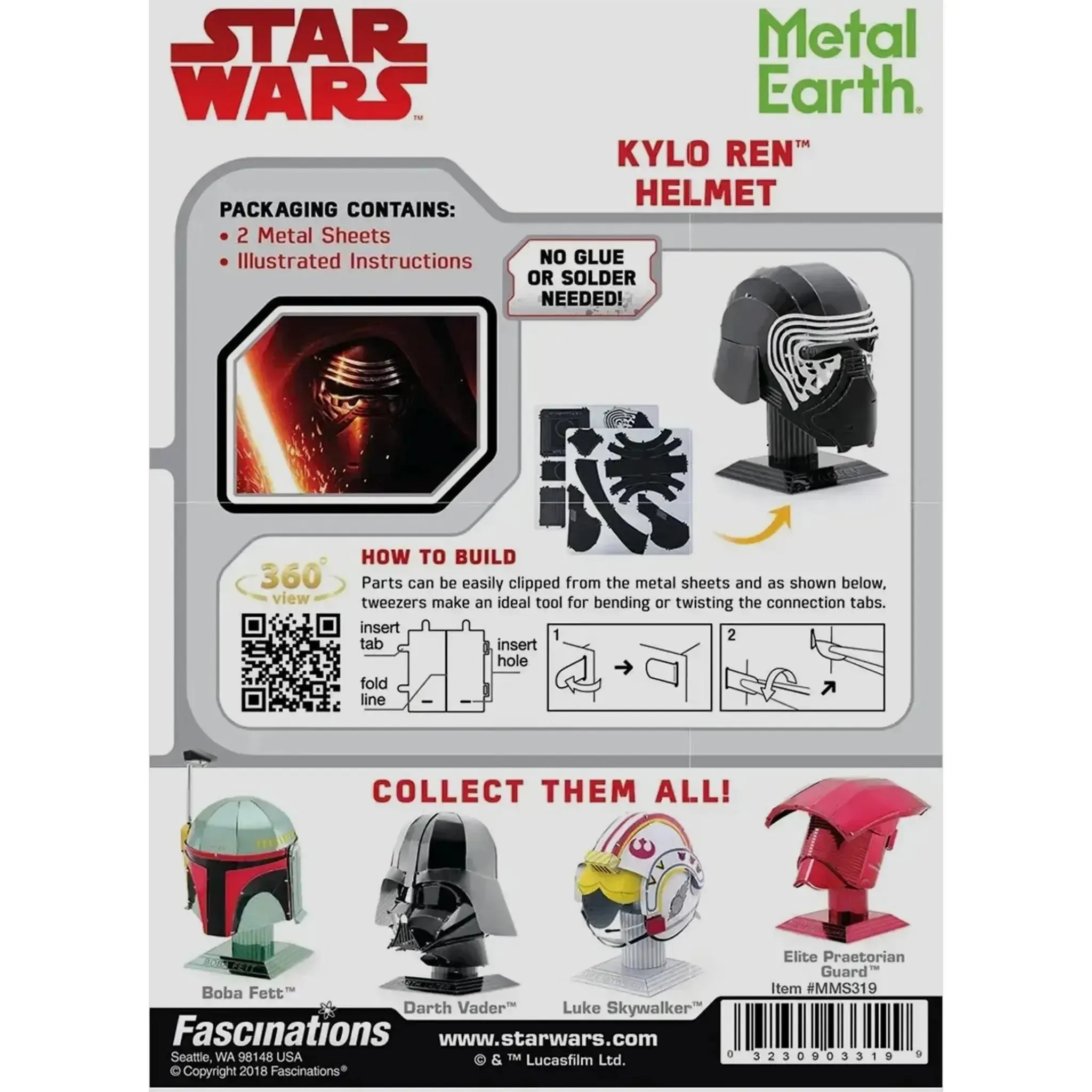 Star Wars - Kylo Ren Helmet Figure Model Kit (Steel, Moderate Difficulty) - Fascinations - Metal Earth Series - Image 3