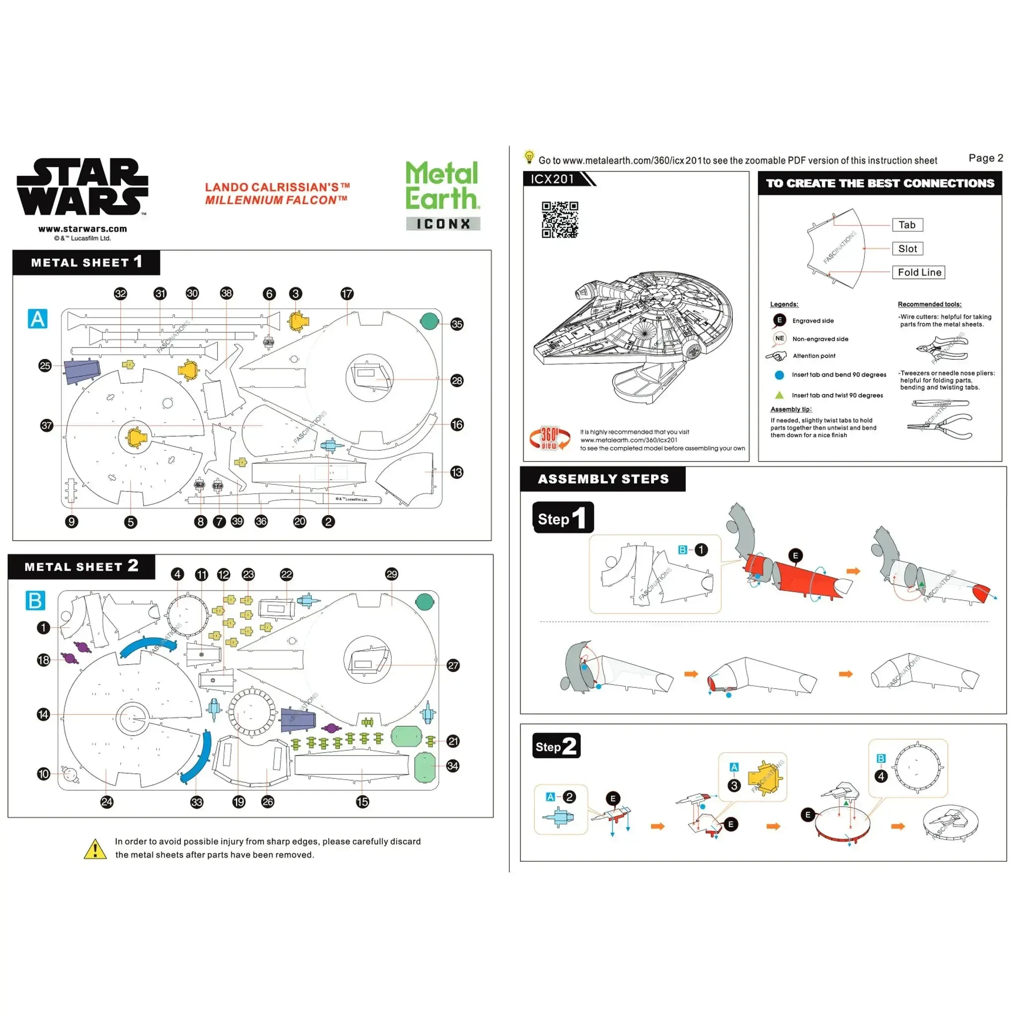 Star Wars - Lando's Millennium Falcon Spacecraft 3D Figure Model Kit (Steel, Hard Difficulty) - Fascinations - Metal Earth Premium Series - (2019) - Image 7
