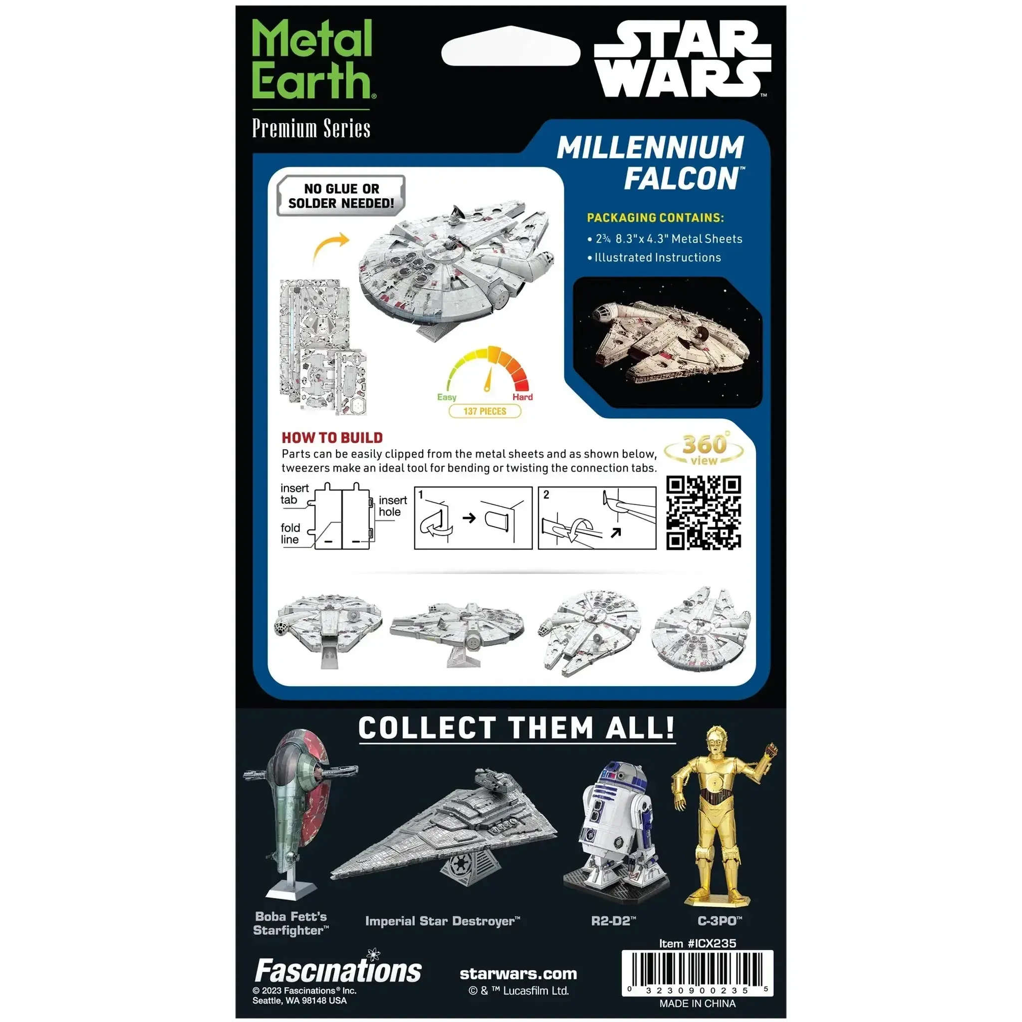 Star Wars - Millennium Falcon Spaceship 3D Figure Model Kit (Steel, Moderate Difficulty) - Fascinations - Metal Earth Premium Series - (2023) - Image 3