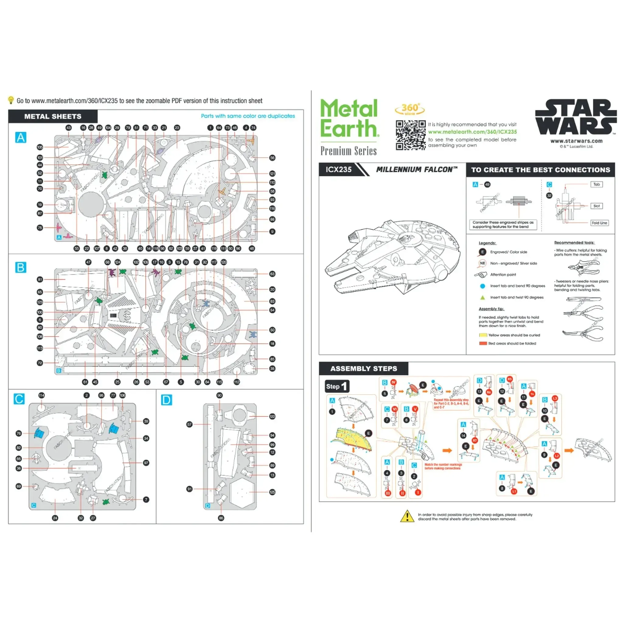 Star Wars - Millennium Falcon Spaceship 3D Figure Model Kit (Steel, Moderate Difficulty) - Fascinations - Metal Earth Premium Series - (2023) - Image 7