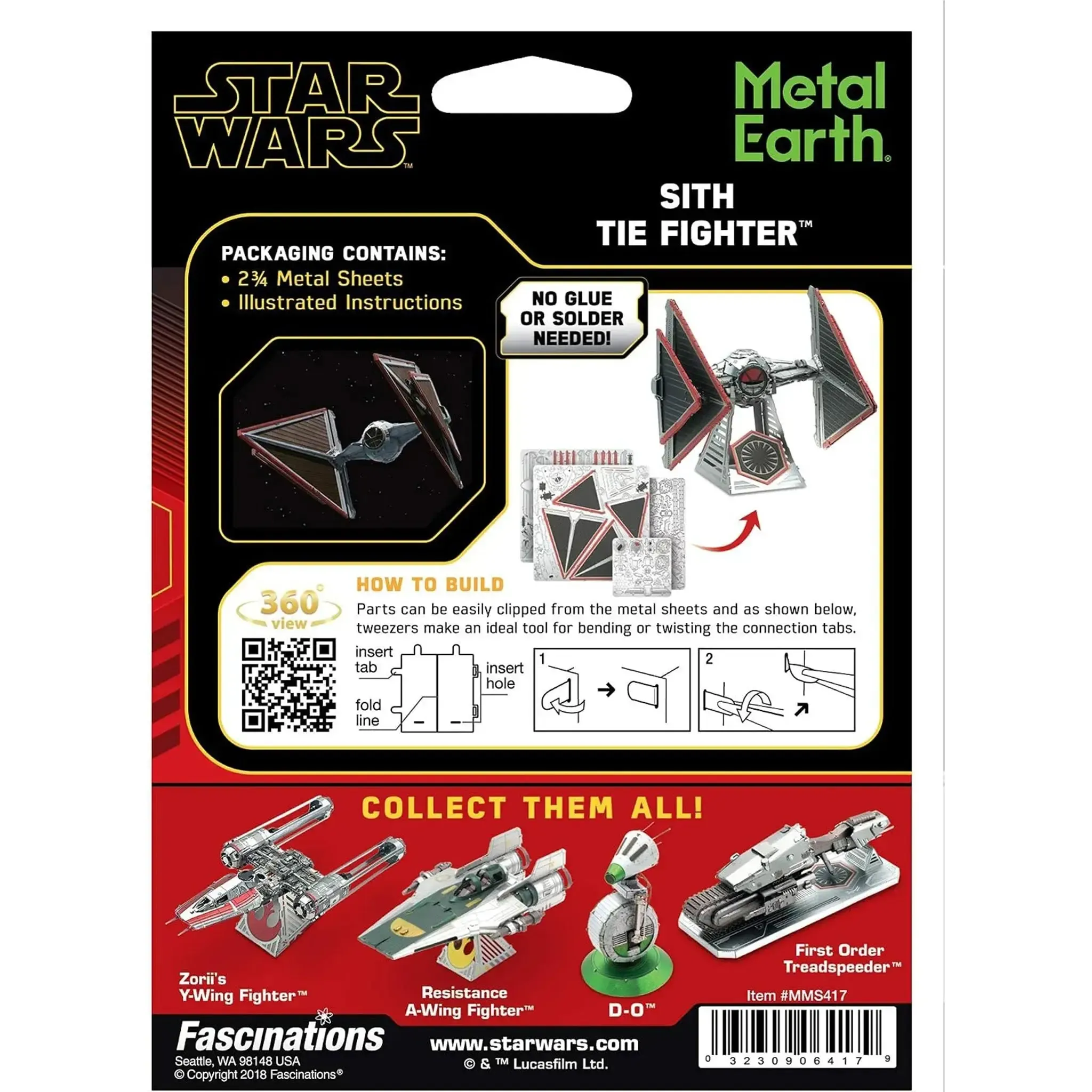 Star Wars - Sith TIE Fighter Figure Model Kit (Steel, Challenging Difficulty) - Fascinations - Metal Earth Series - Image 3