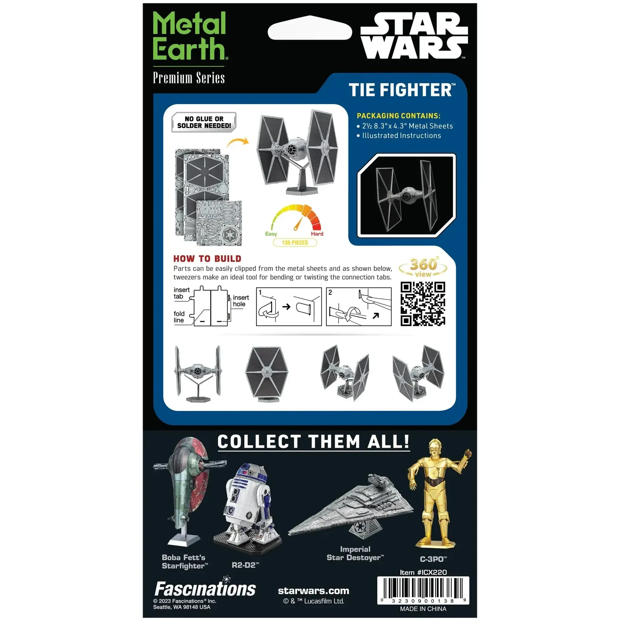 Star Wars - TIE Fighter Spacecraft 3D Figure Model Kit (Steel, Hard Difficulty) - Fascinations - Metal Earth Premium Series - (2023) - Image 3