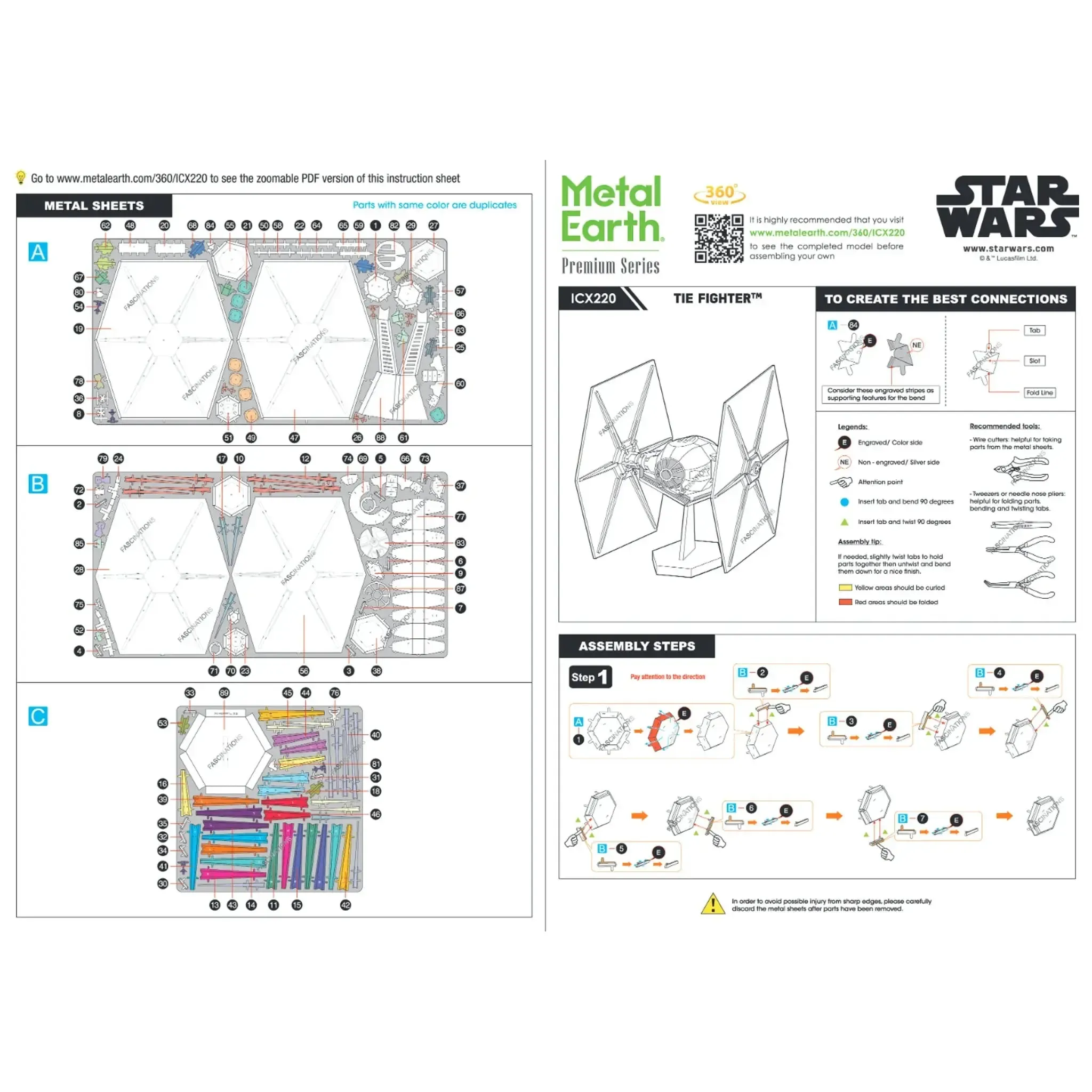 Star Wars - TIE Fighter Spacecraft 3D Figure Model Kit (Steel, Hard Difficulty) - Fascinations - Metal Earth Premium Series - (2023) - Image 7