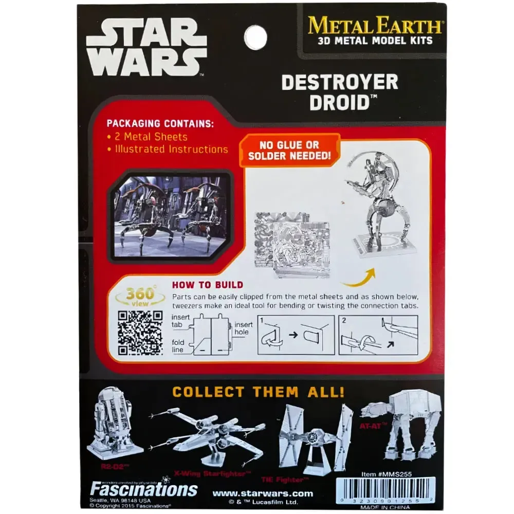 Star Wars - Unpainted Destroyer Droid Figure Model Kit (Steel, Challenging Difficulty) - Fascinations - Metal Earth Series - Image 3
