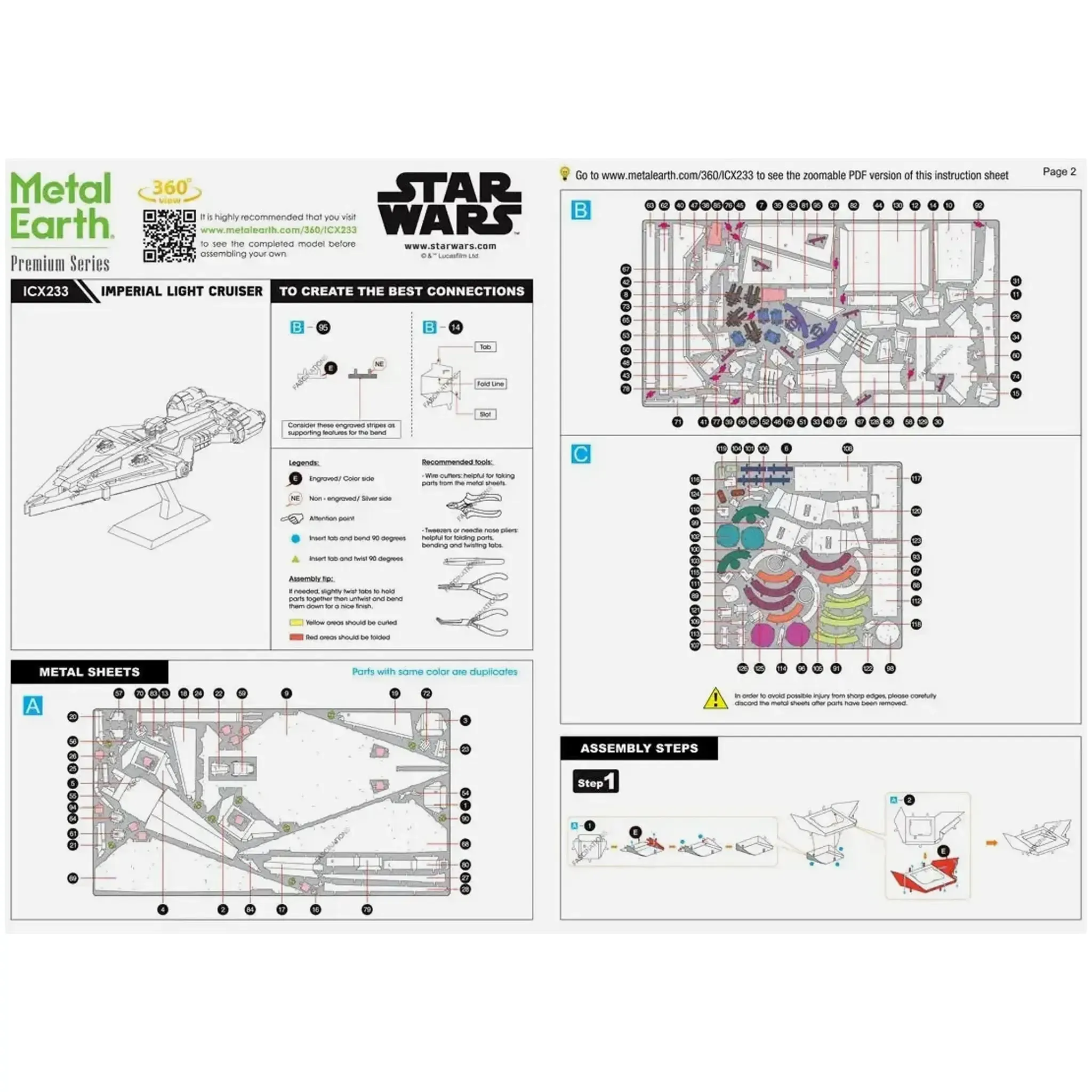 Star Wars - Unpainted Imperial Light Cruiser Ship Figure Model Kit (Steel, Challenging Difficulty) - Fascinations - Metal Earth Premium Series - Image 8