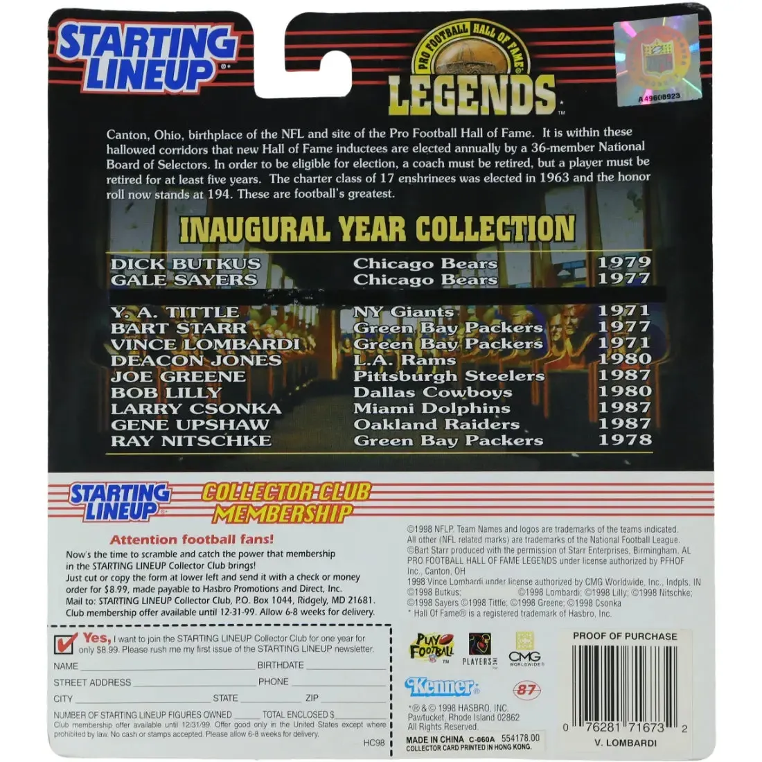 Starting Lineup [NFL: Green Bay Packers] - Vince Lombardi Figure - Kenner - Pro Football Hall of Fame Legends Series - Image 2