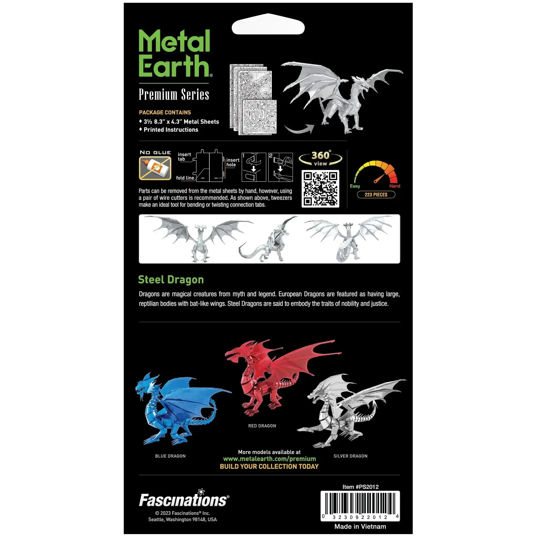 Steel Dragon Figure Model Kit (Steel, Hard Difficulty) - Fascinations - Metal Earth Premium Series - (2023) - Image 3