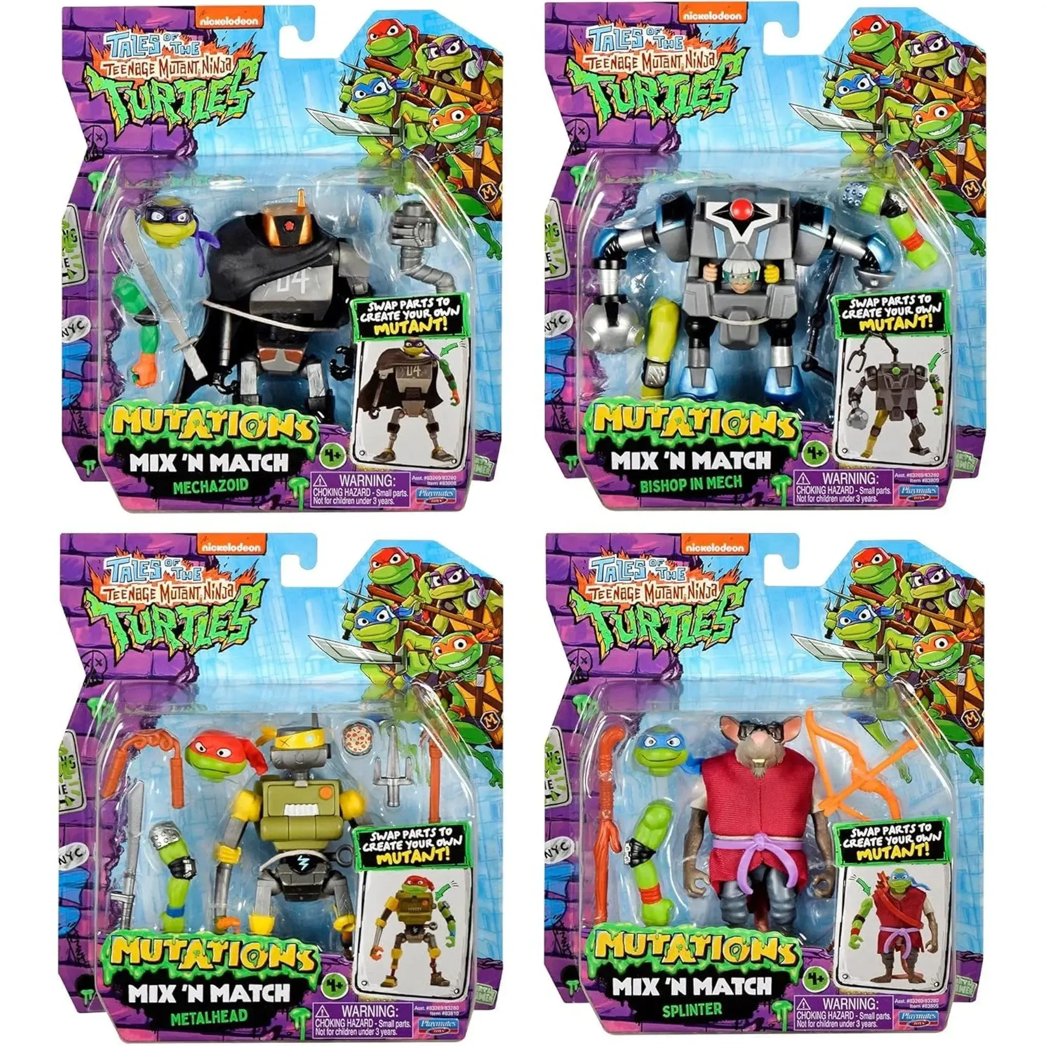 Tales of the Teenage Mutant Ninja Turtles - Mix 'N Match Robots 4-Pack Action Figure Set (Mechazoid, Bishop, Metalhead, Splinter) - Playmates Toys - (2024)