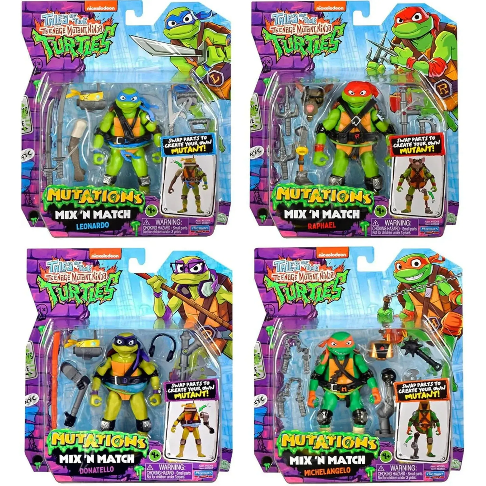 Tales of the Teenage Mutant Ninja Turtles - Mix ‘N Match Turtles 4-Pack Action Figure Set (Leonardo, Donatello, Michelangelo, Raphael) - Playmates Toys - (2024) - Image 3
