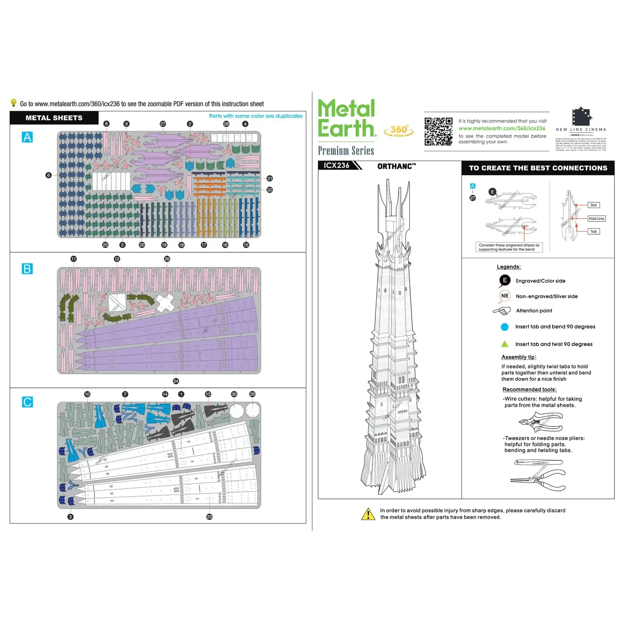 The Lord of the Rings - Orthanc Building 3D Figure Model Kit (Steel, Hard Difficulty) - Fascinations - Metal Earth Premium Series - (2022) - Image 7
