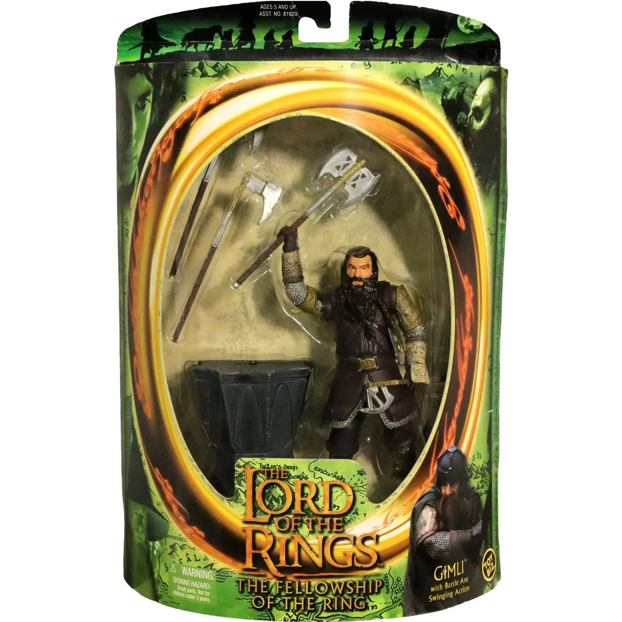 The Lord of the Rings: The Fellowship of the Ring - Battle Axe Swinging Gimli Action Figure - Toy Biz - (2001)