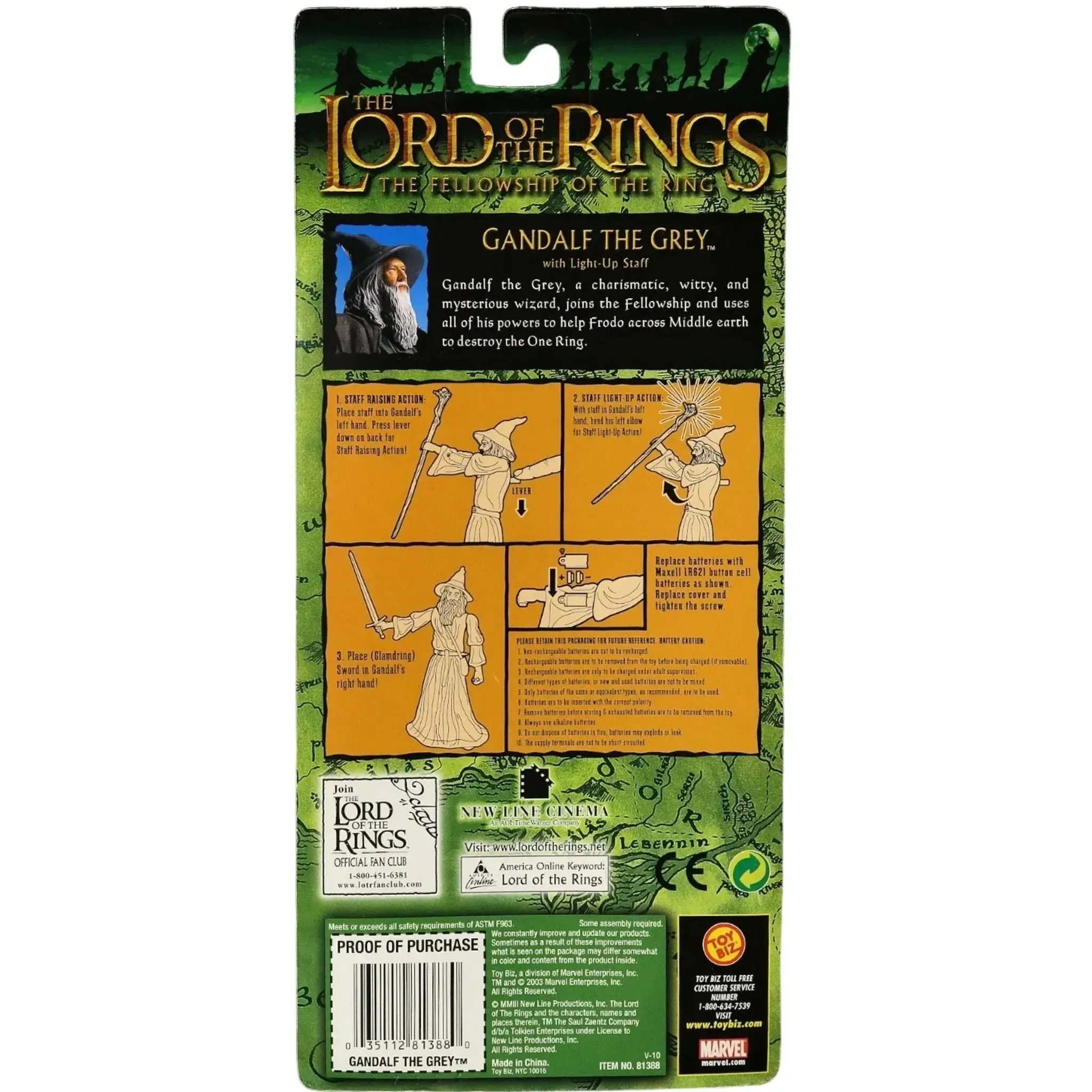 The Lord of the Rings: The Fellowship of the Ring - Gandalf the Grey with Light-Up Staff Action Figure - Toy Biz - (2003) - Image 2