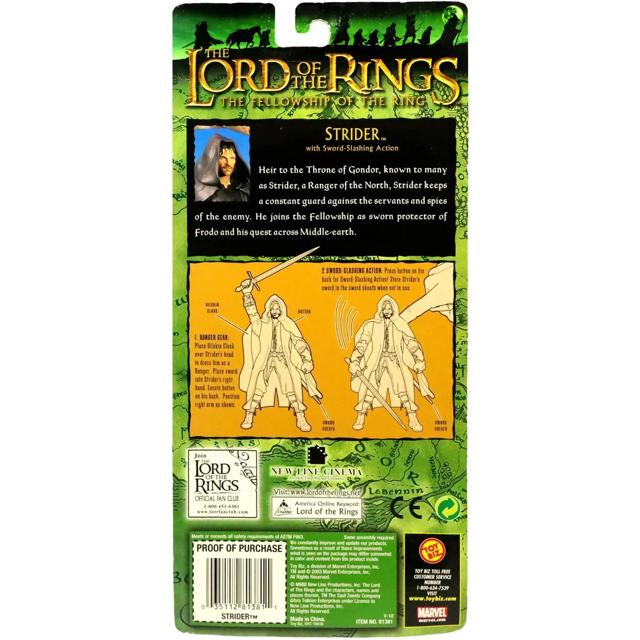 The Lord of the Rings: The Fellowship of the Ring - Ranger Outfit Strider (Aragorn) with Sword-Slashing Ability Action Figure (6.75") - Toy Biz - (2003) - Image 2
